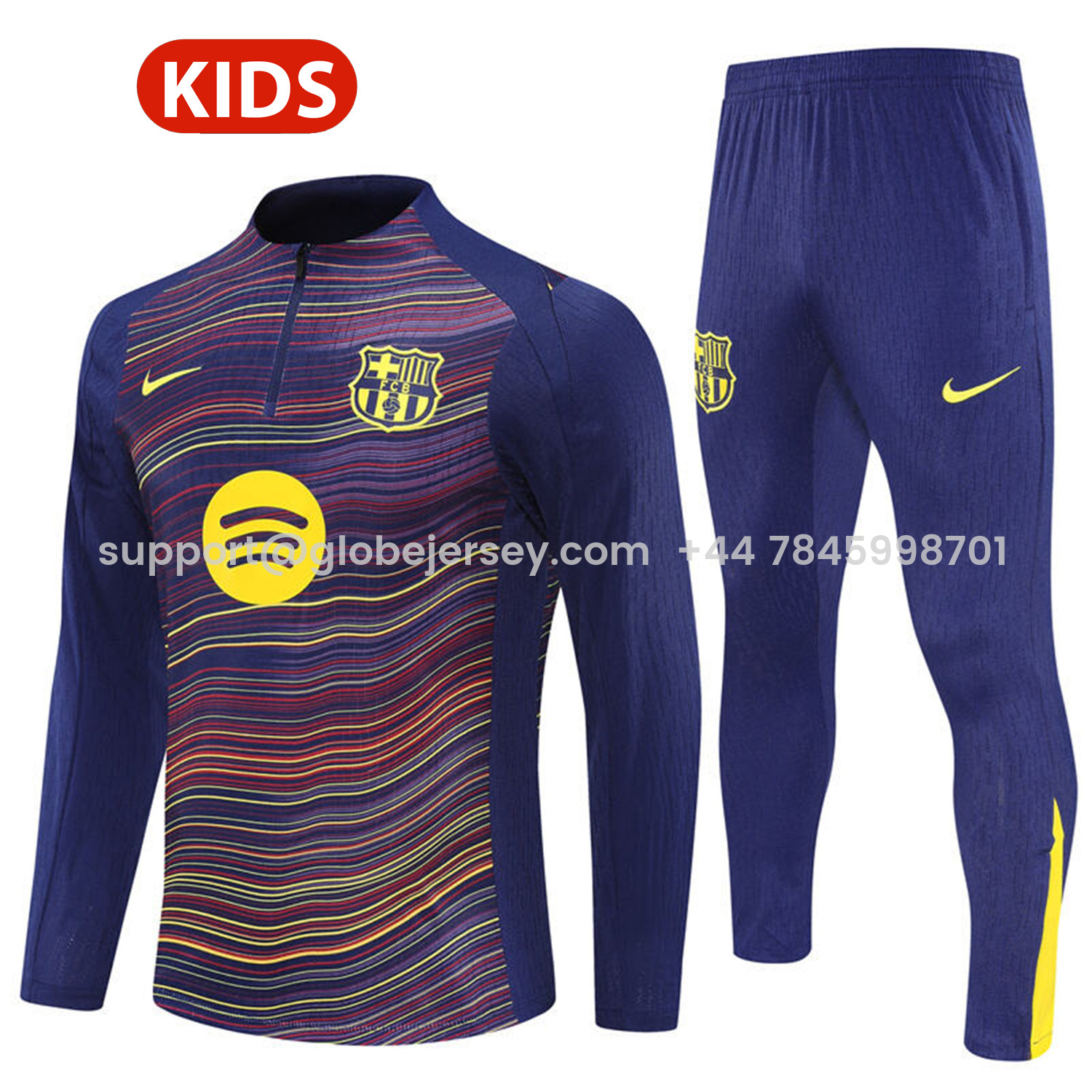 GlobeJersey-Barcelona 25-26 Kids Long Sleeve Training Set - Purple Camouflage Top & Blue Pants