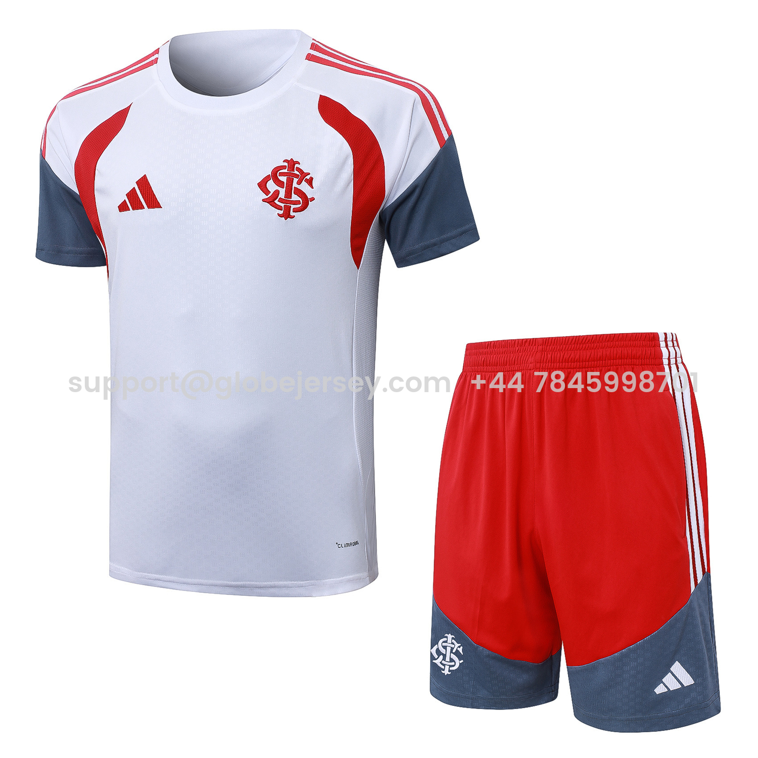 GlobeJersey-SC Internacional 2026 Short-Sleeve Training Set - White Top and Red Shorts