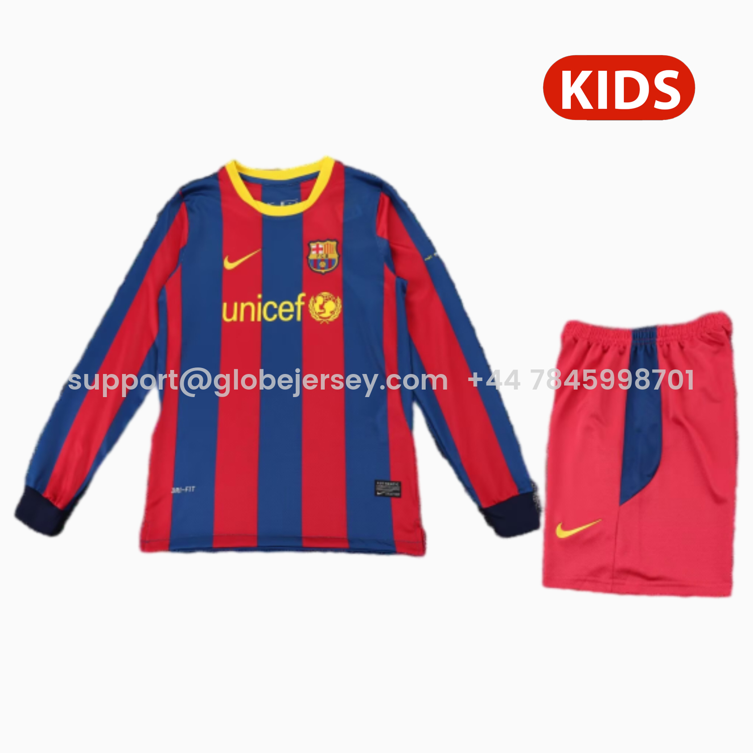 GlobeJersey-Retro Barcelona 2010-11 Home Long Sleeves Kids Kit
