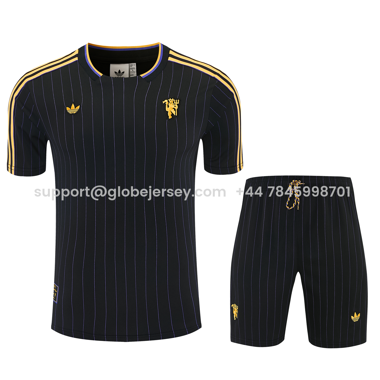 GlobeJersey-Manchester United 25-26 Retro Style Short-Sleeve Training Set - Black With Yellow Accents Top & Pants
