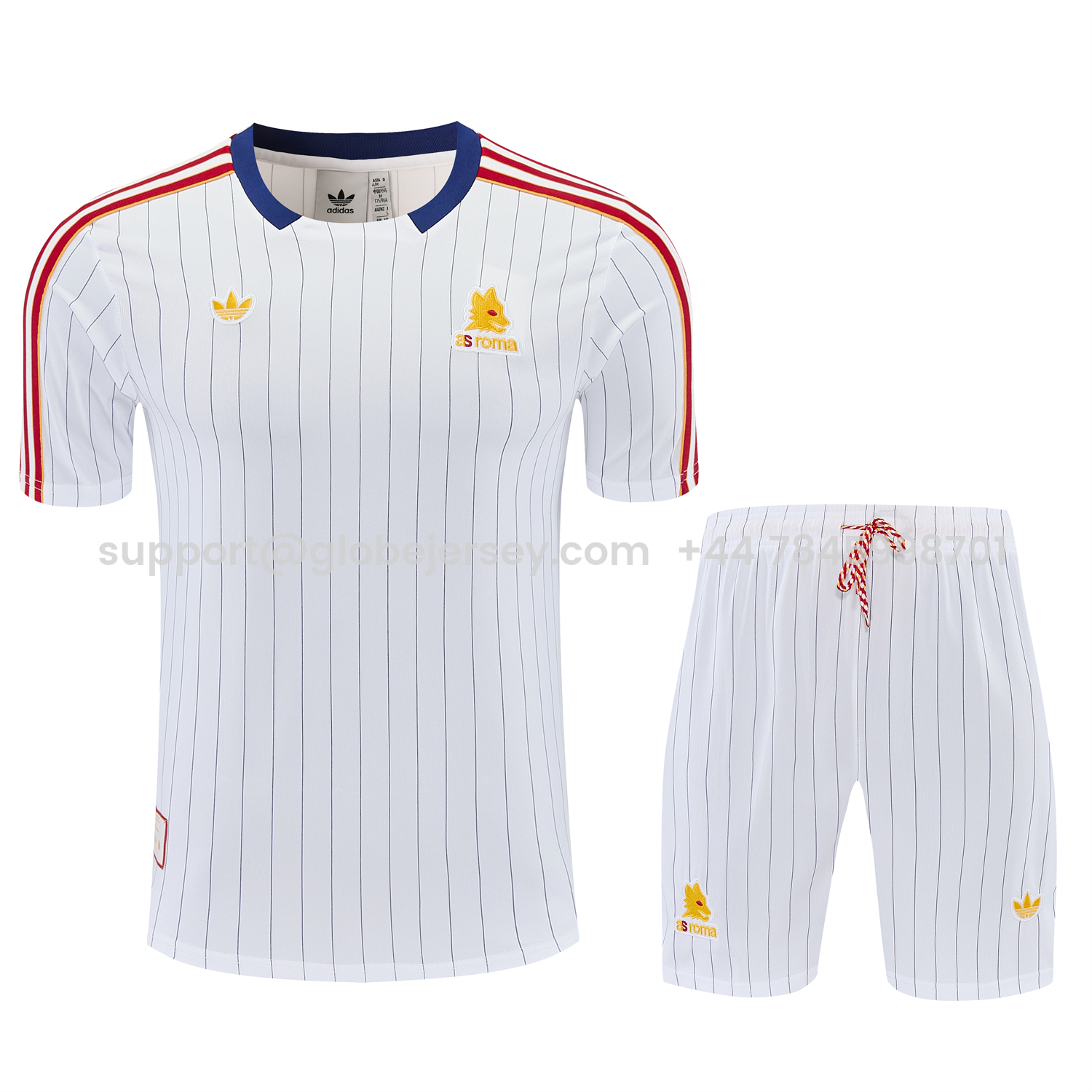 GlobeJersey-Roma 25-26 Retro Style Short-Sleeve Training Set - White Top & White Pants