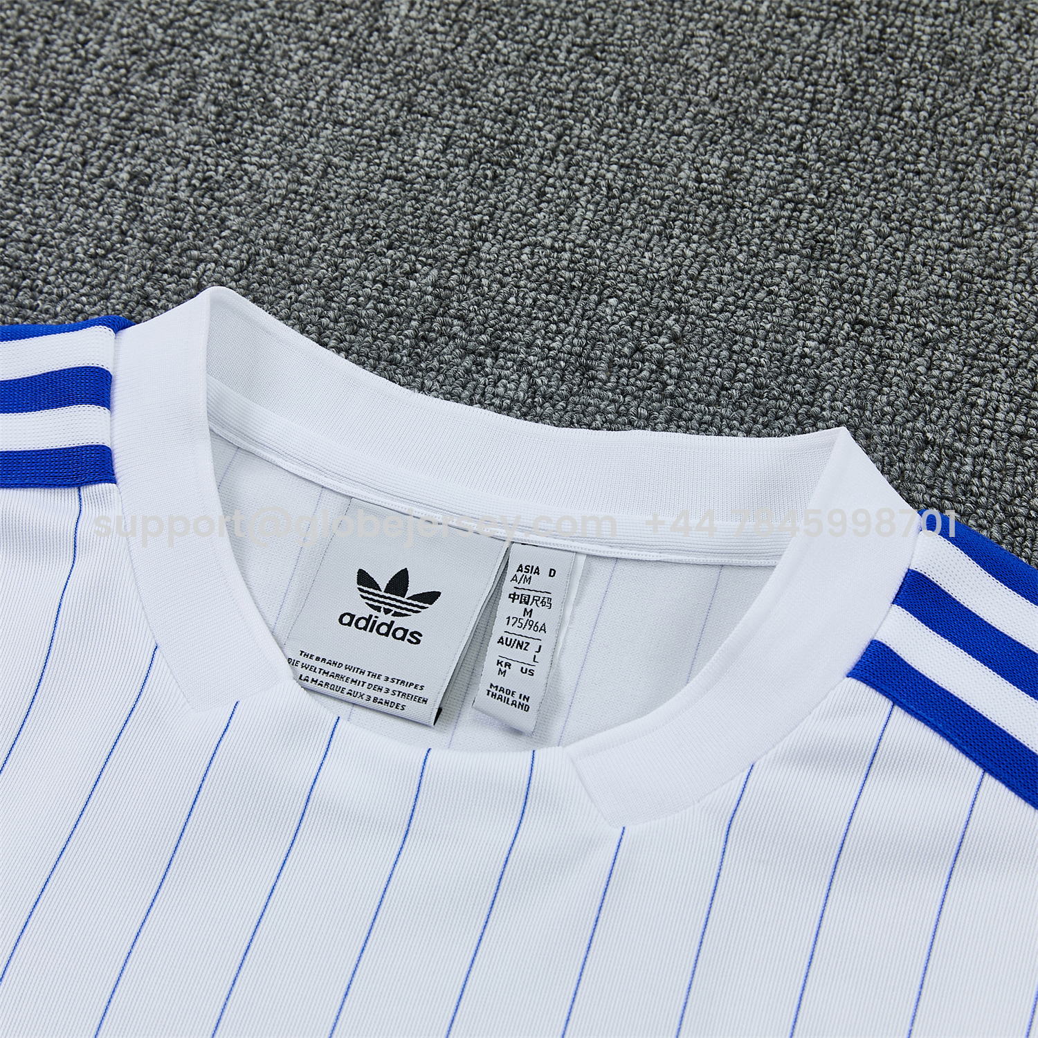 GlobeJersey-C.H.E.L.S.E.A 25-26 Retro Style Short-Sleeve Training Set - White Top & Blue Stripes Pants