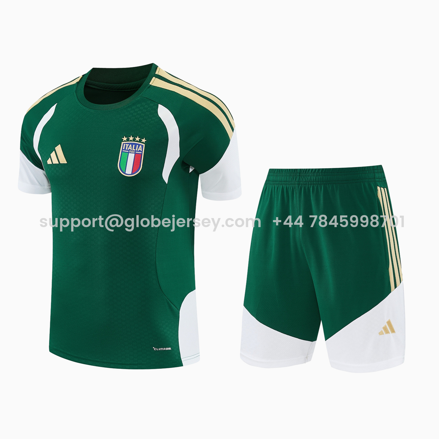 GlobeJersey-Italy 2026 Short-Sleeve Training Set - Green With White Top & Green With White Pants