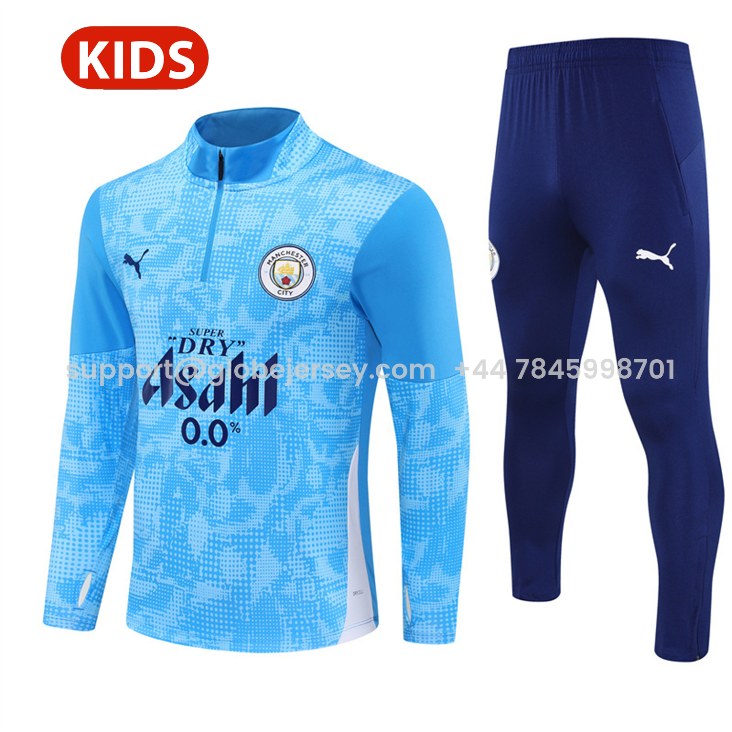 GlobeJersey-Manchester City 25-26 Kids Long Sleeve Training Set -Light Blue Top & Deep Blue Pants