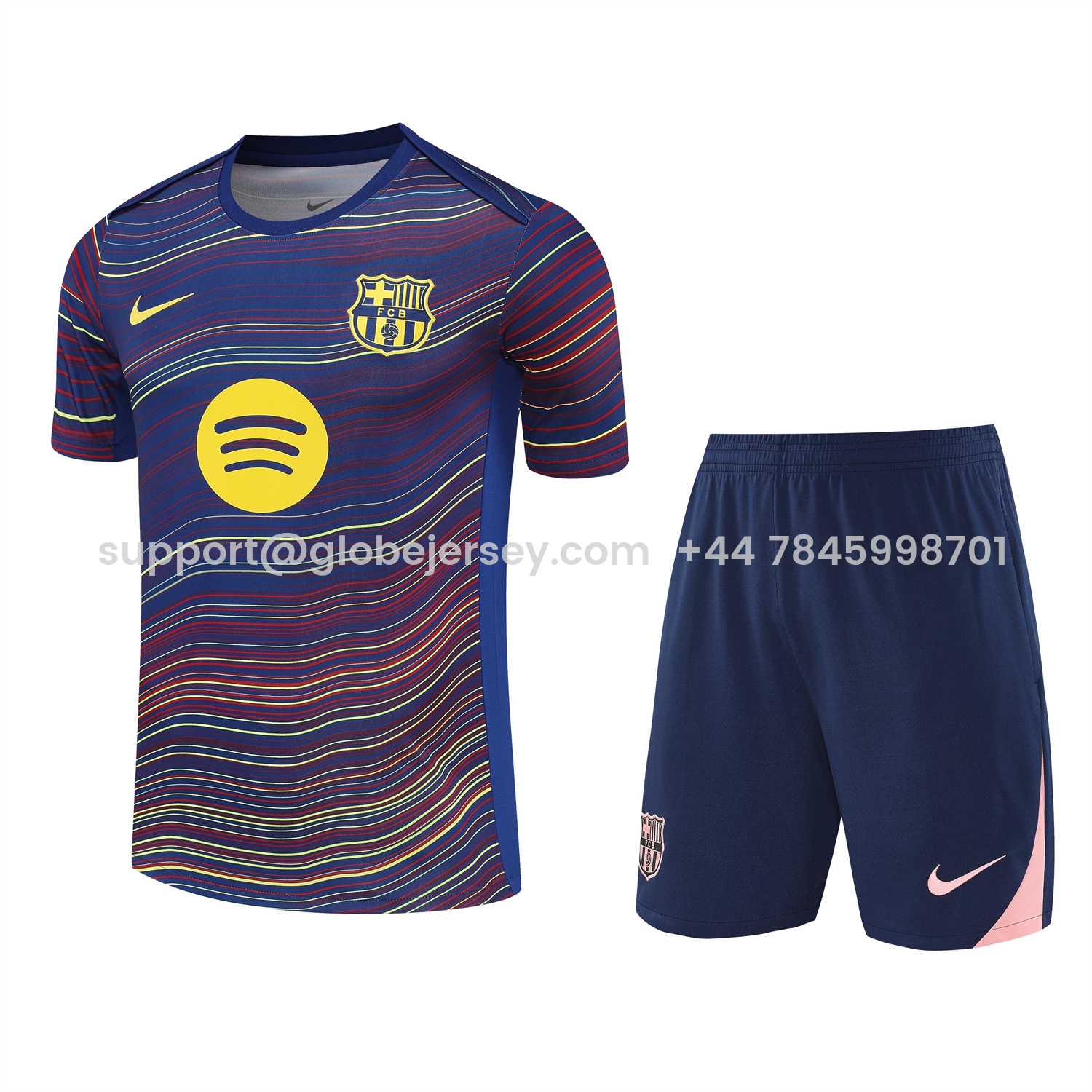 GlobeJersey-Barcelona 25-26 Short-Sleeve Training Set - Colors Top & Dark Blue Pants