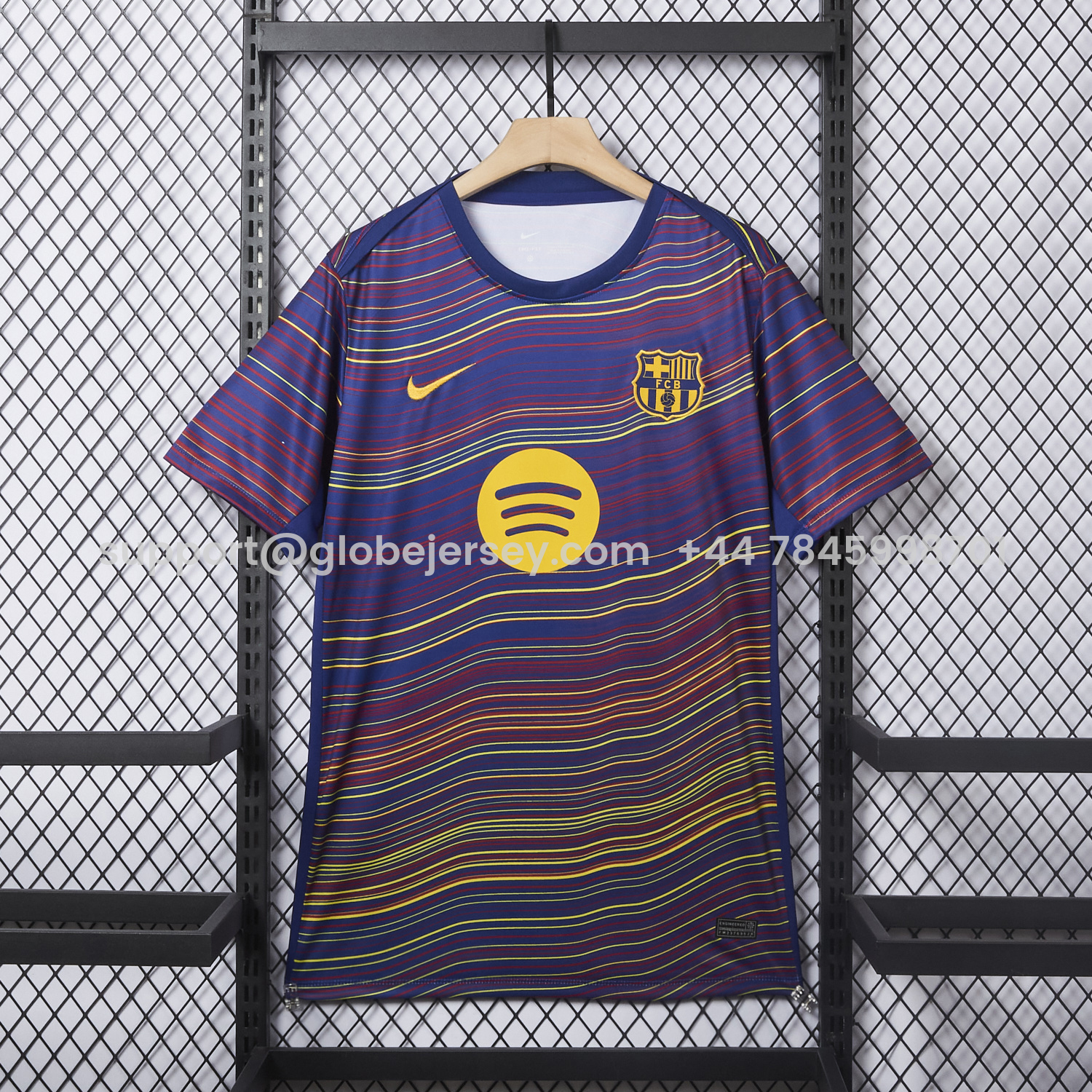 GlobeJersey-Barcelona 25-26 Deep Blue Pre-Match Training Jersey with Colorful Lines - Fans Version