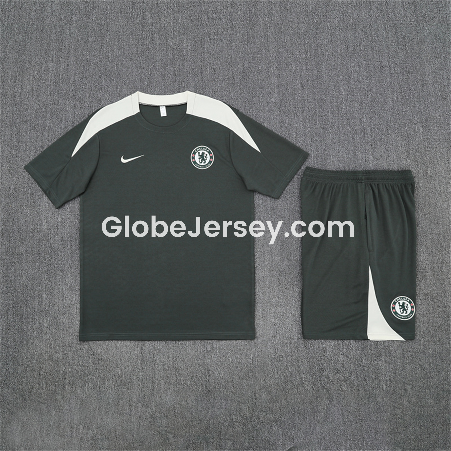 GlobeJersey-C.H.E.L.S.E.A 25-26 Kids Short-Sleeve Training Set - Army Green Top & Army Green Shorts