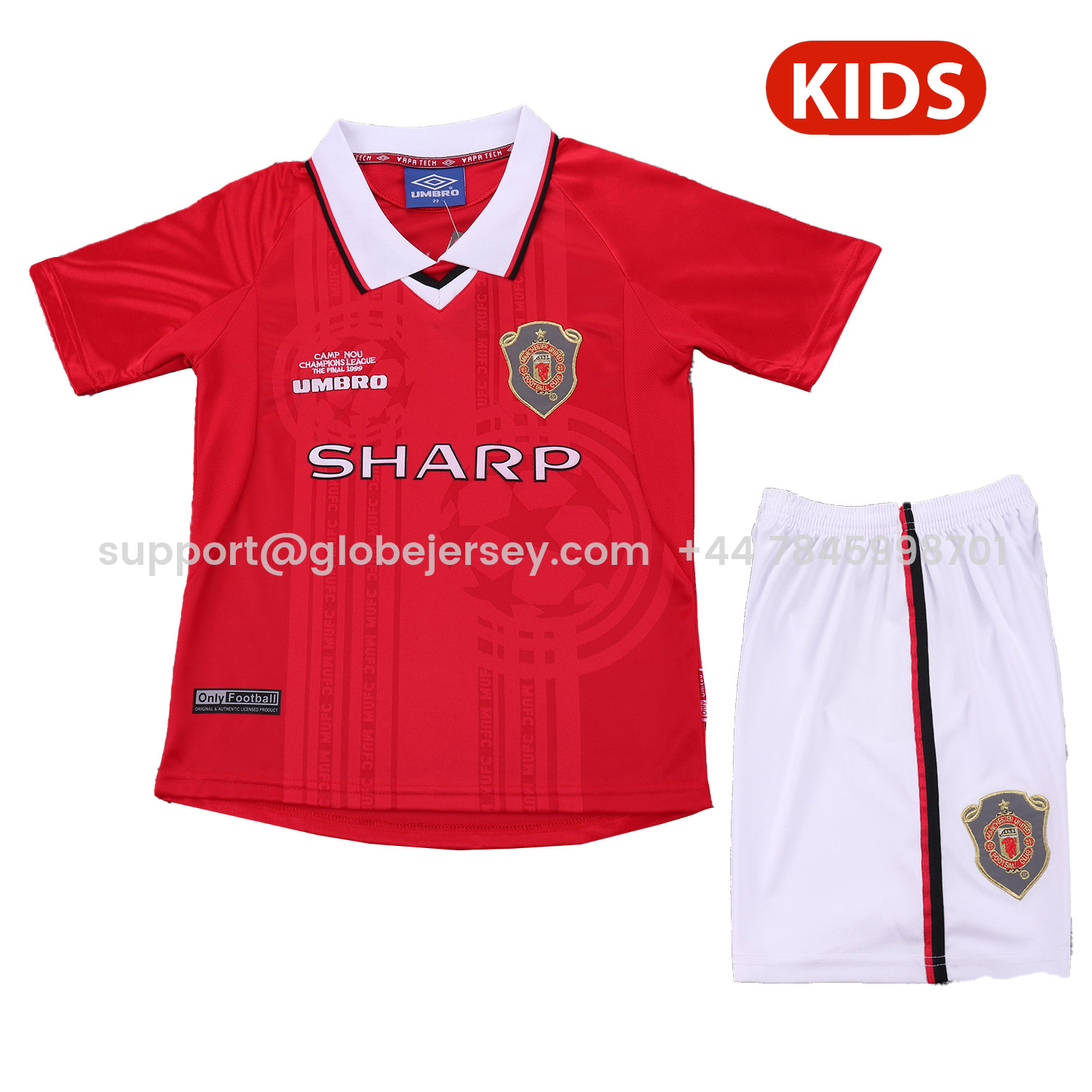 GlobeJersey-Retro Manchester United 1999-00 Home Kids Kit