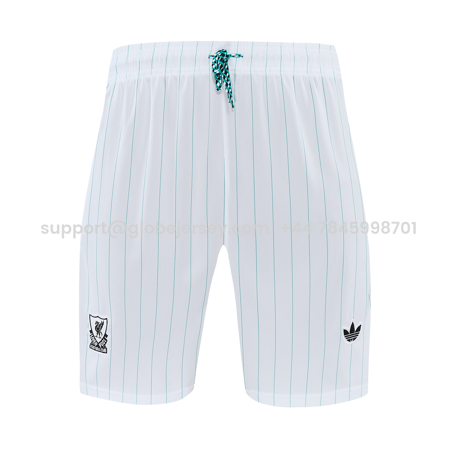 GlobeJersey-Liver.pool 25-26 Retro Style Vest Training Set - White With Green Stripes Top & Pants
