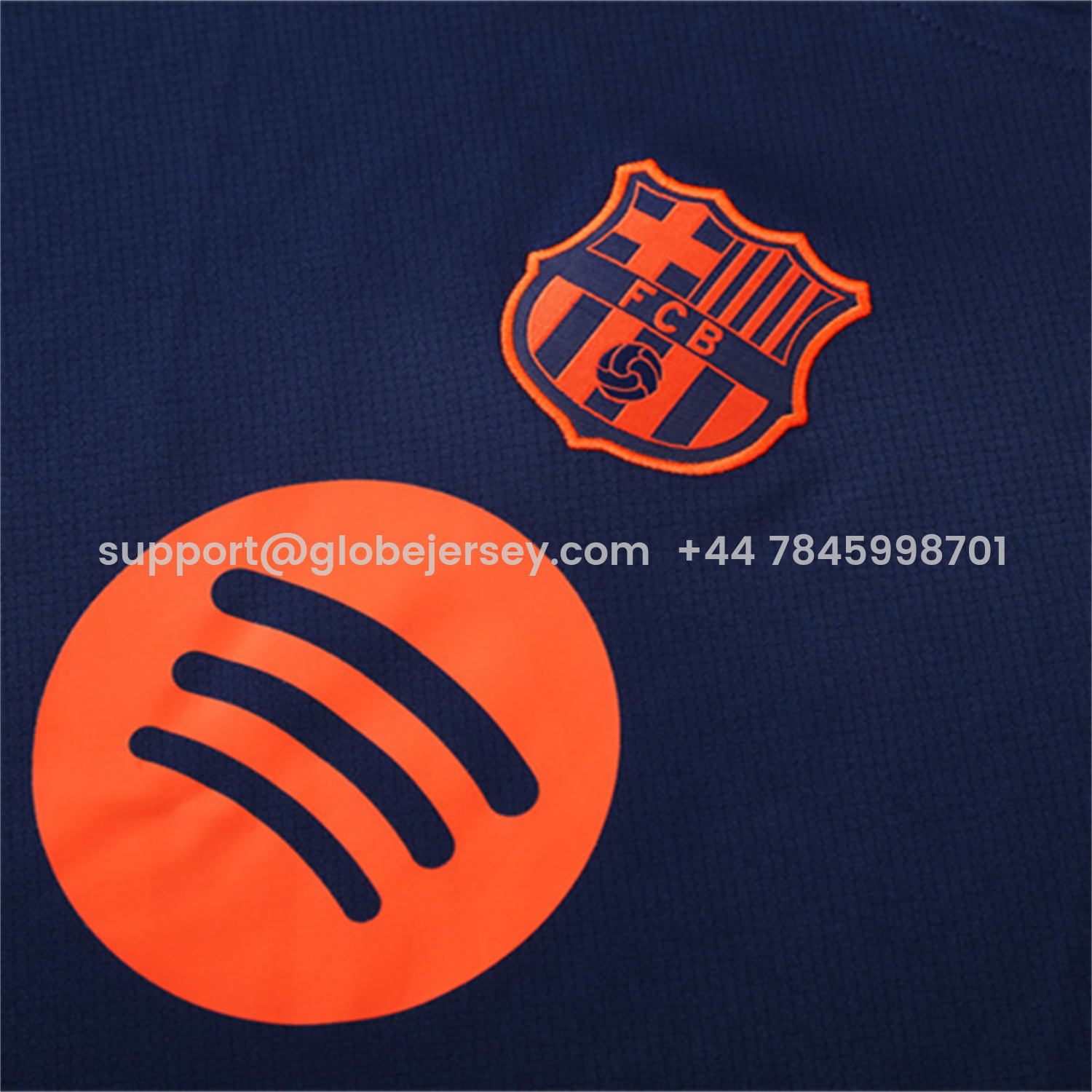 GlobeJersey-Barcelona 25-26 Kids Short-Sleeve Training Set - Royal Blue Top Orange Sponsor & Royal Blue Shorts