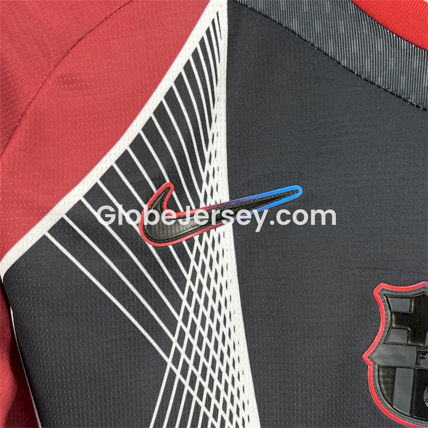 GlobeJersey-Barcelona 25-26 T90 Red Black Gradient and White Lines Special Jersey - Fans Version