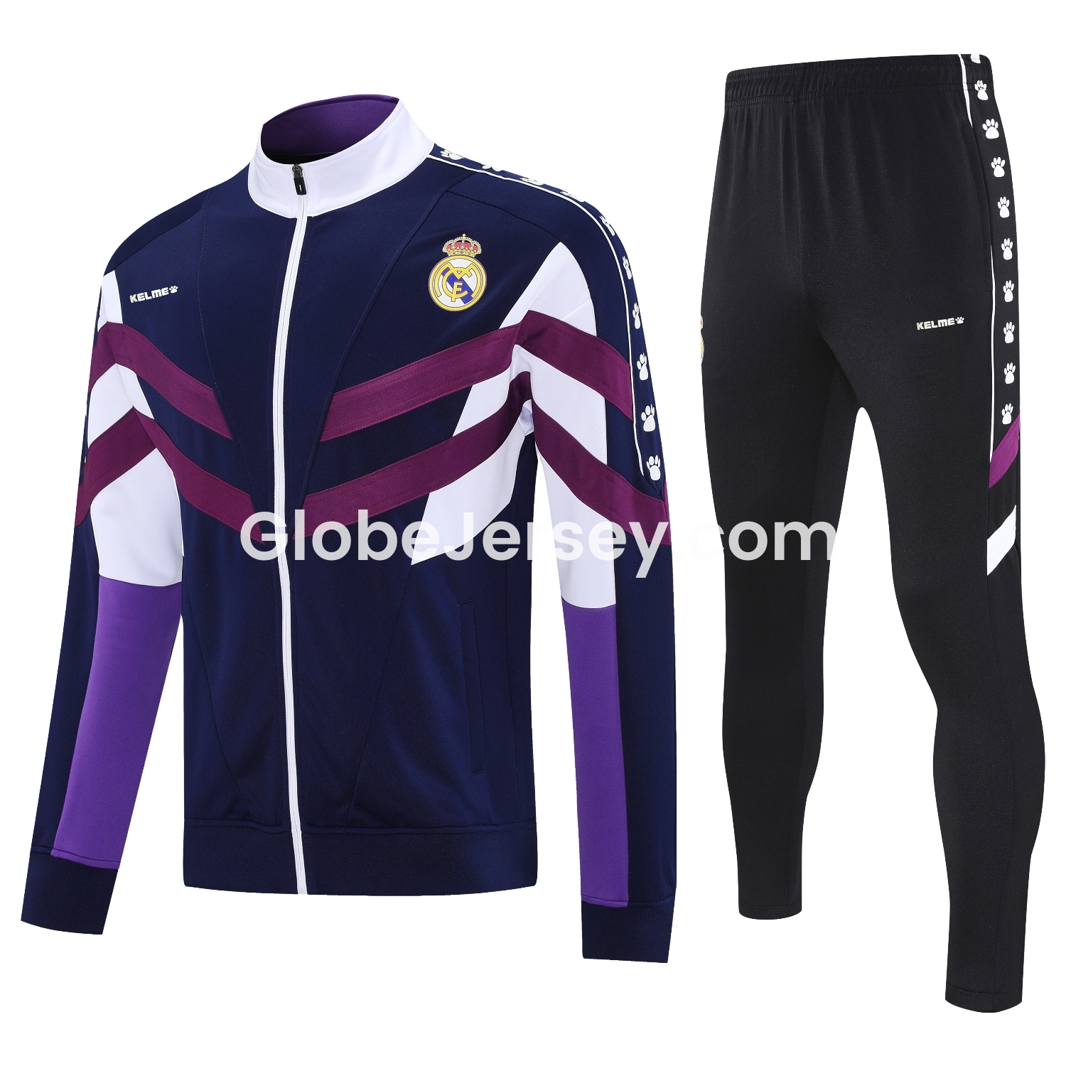 GlobeJersey-Real Madrid 25-26 Throwback Jacket Training Tracksuit - Deep Blue and Purple Jackets & Black Pants