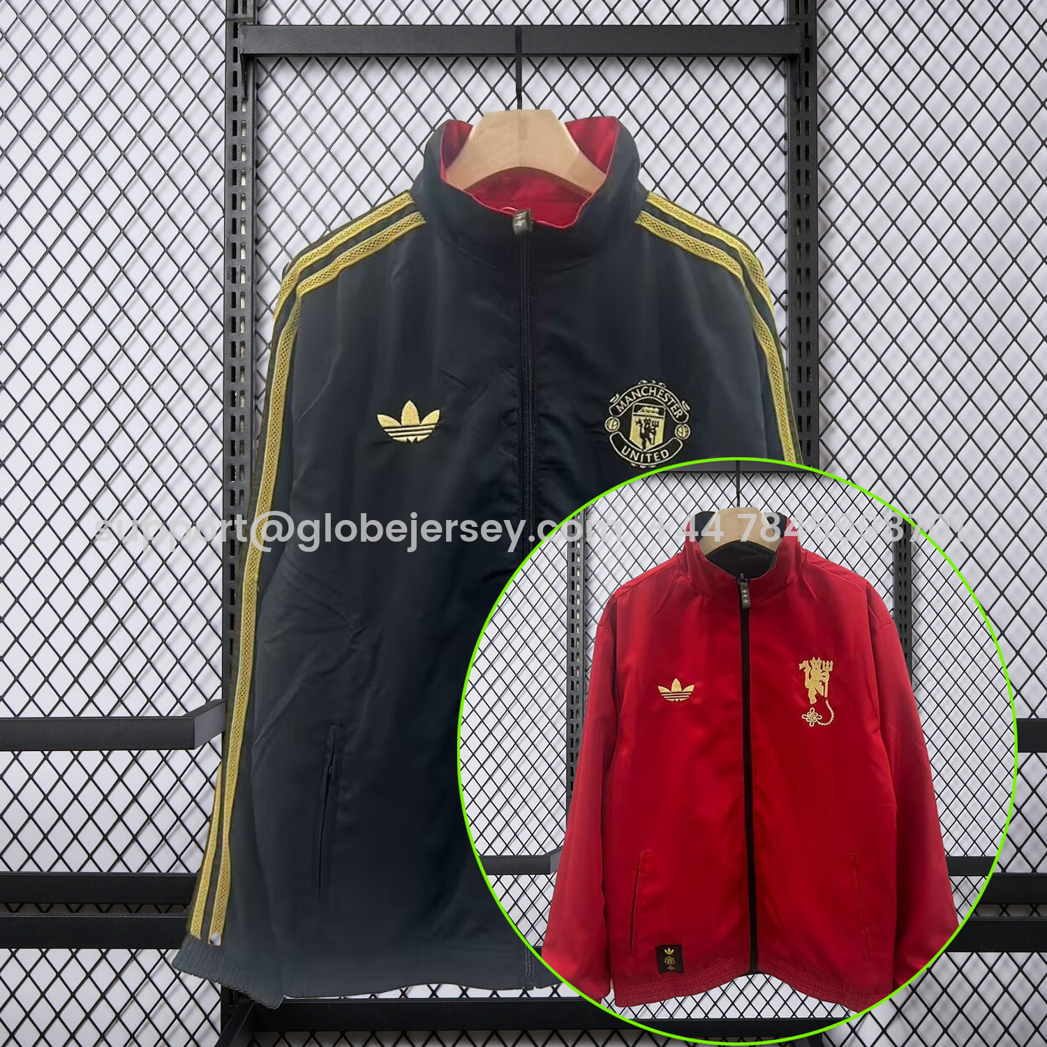 GlobeJersey-Manchester United 25-26 Double Sided Reversible Windbreaker - Black & Red