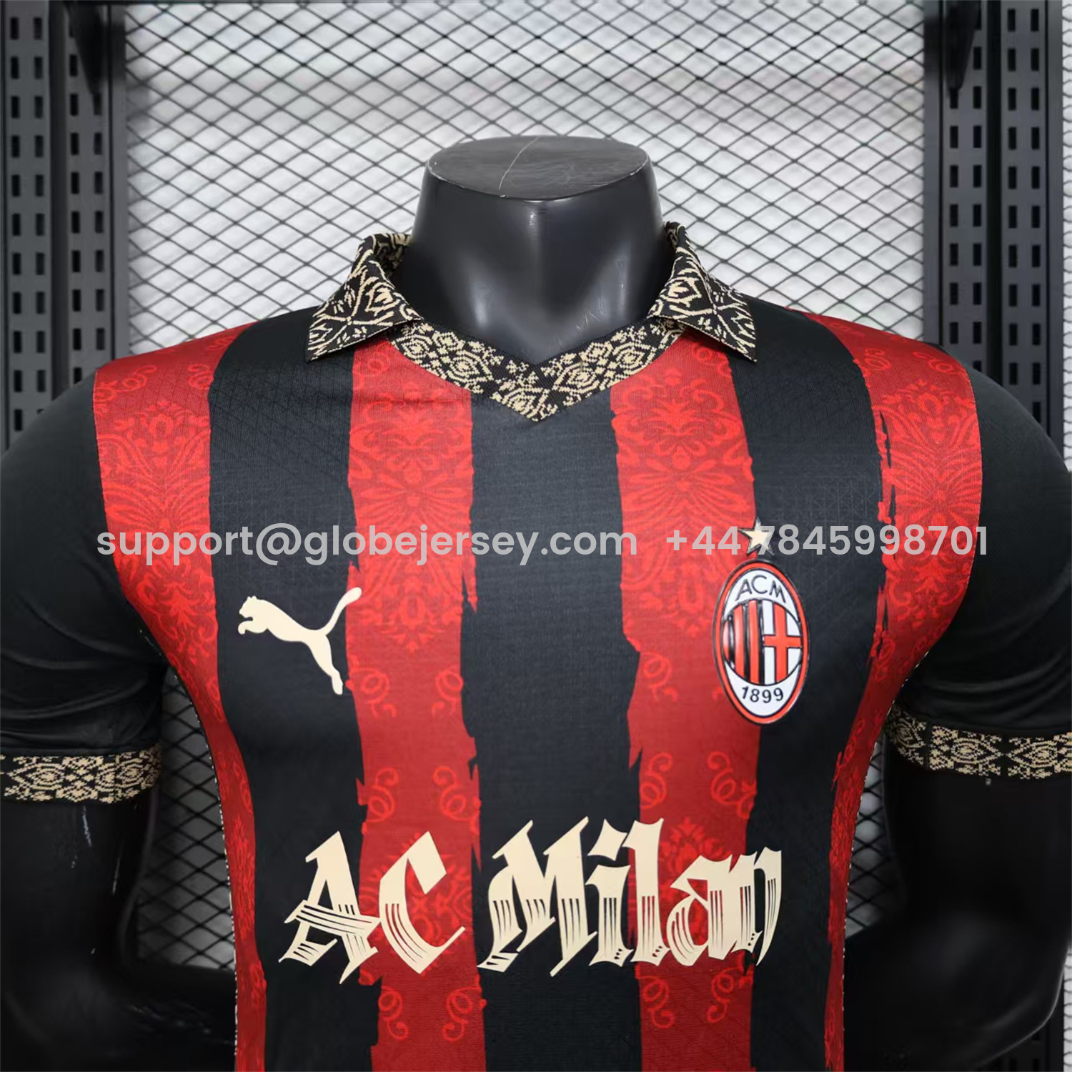 GlobeJersey-AC Milan 25-26 Team Name Advertisement Red & Black POLO Special Jersey - Player Version