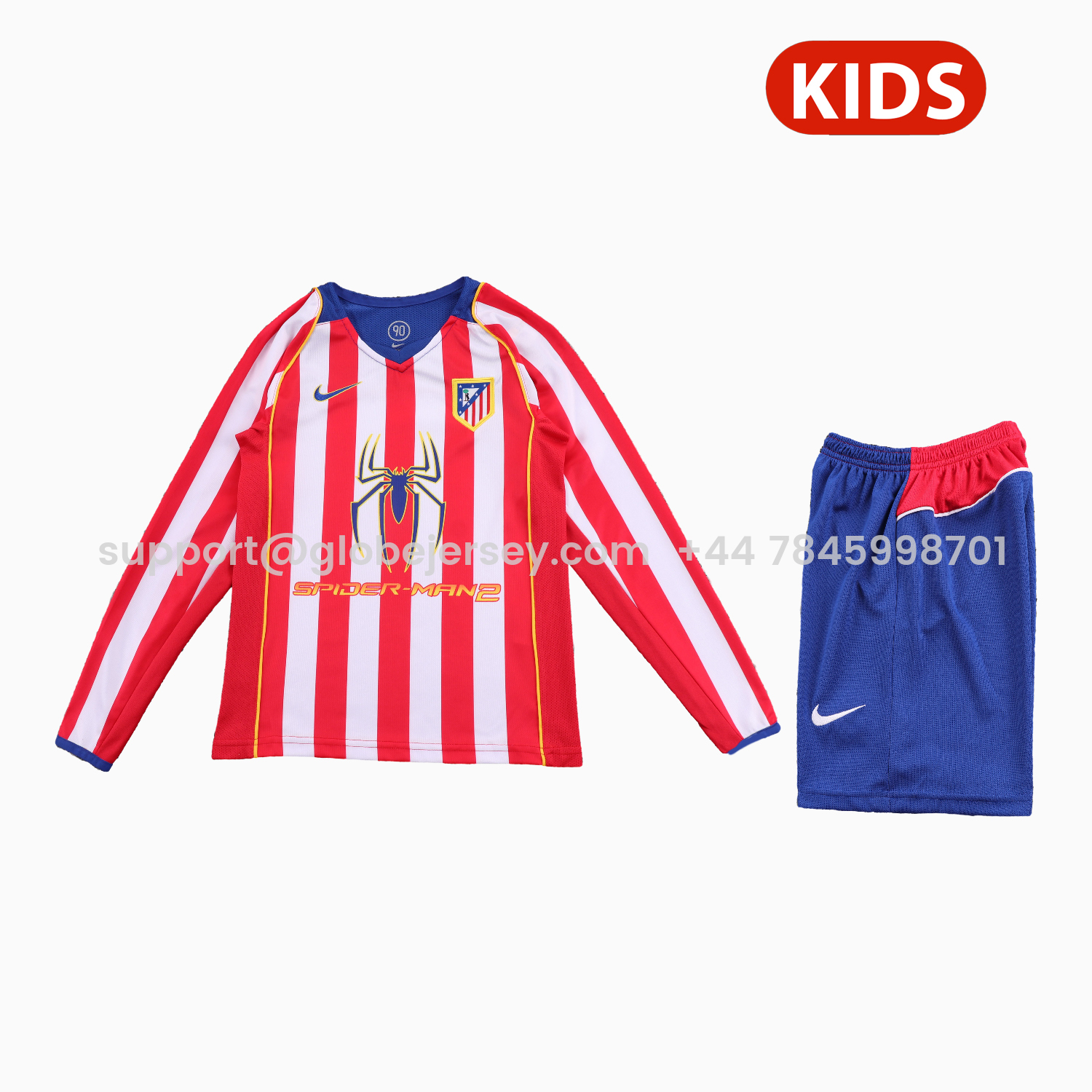 GlobeJersey-Retro Atletico Madrid 2004-05 Home S.p.i.d.e.r M.a.n Special Long Sleeves Kids Kit