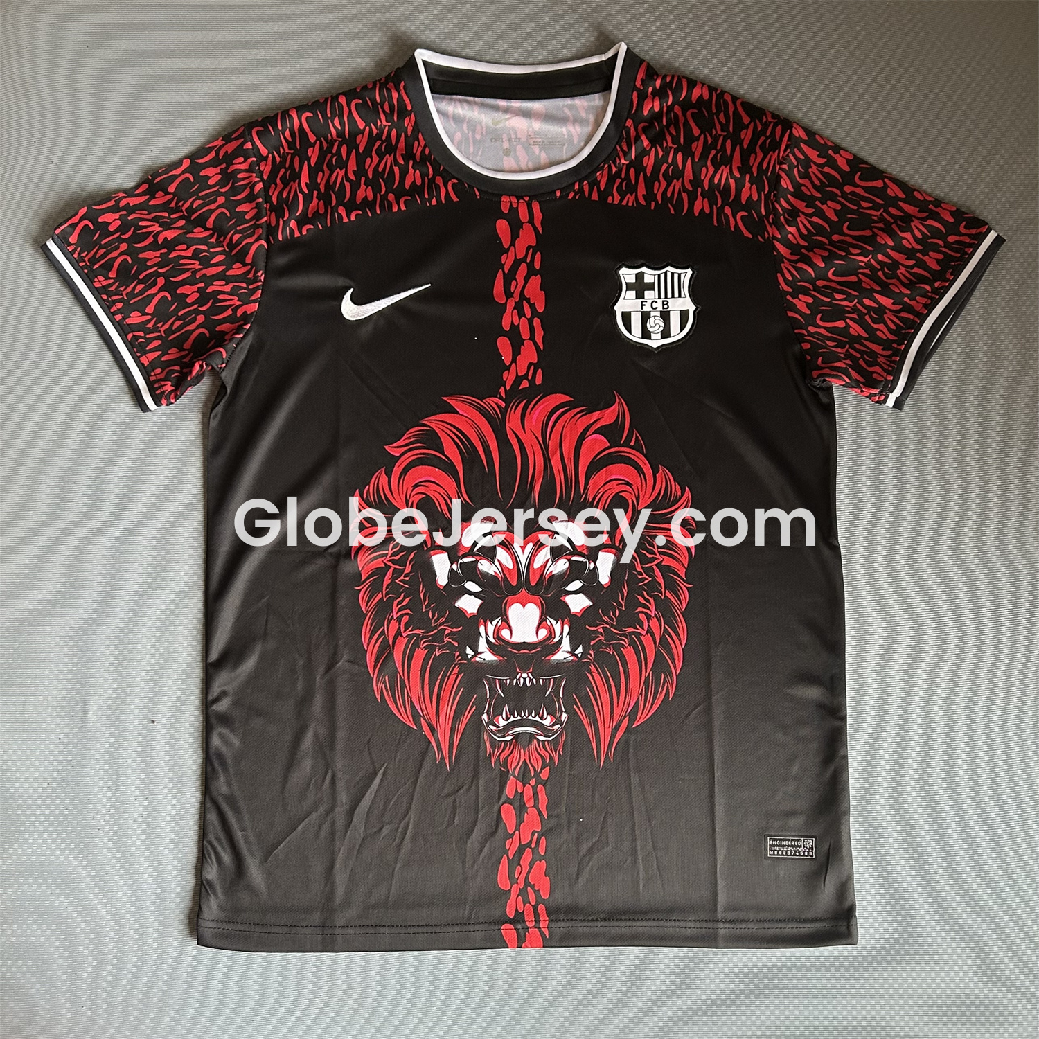 GlobeJersey-Barcelona 25-26 Red Lion Silhouette Black Jersey - Fans Version