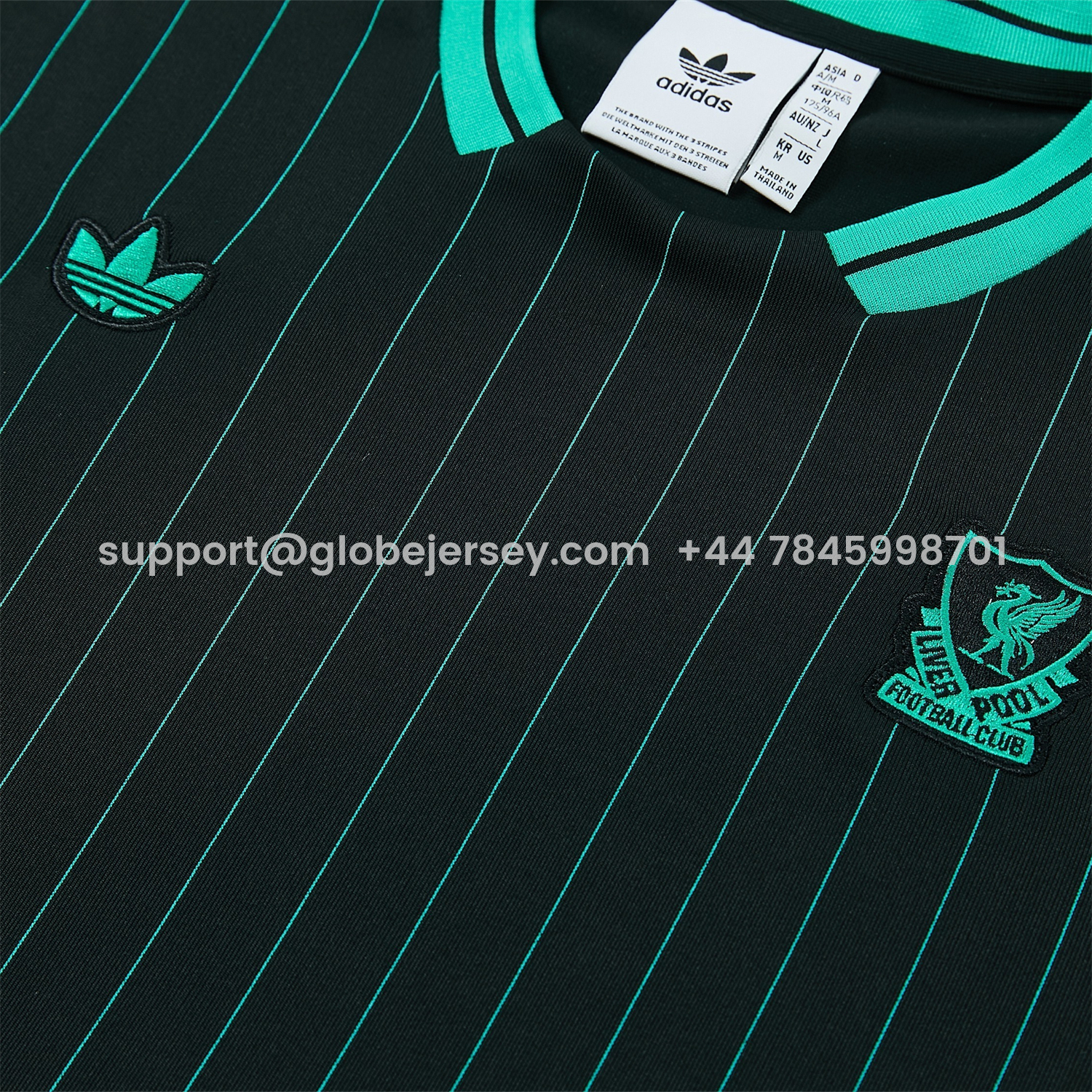 GlobeJersey-Liver.pool 25-26 Retro Style Short-Sleeve Training Set - Black With Teal Stripes And Accents Top & Pants