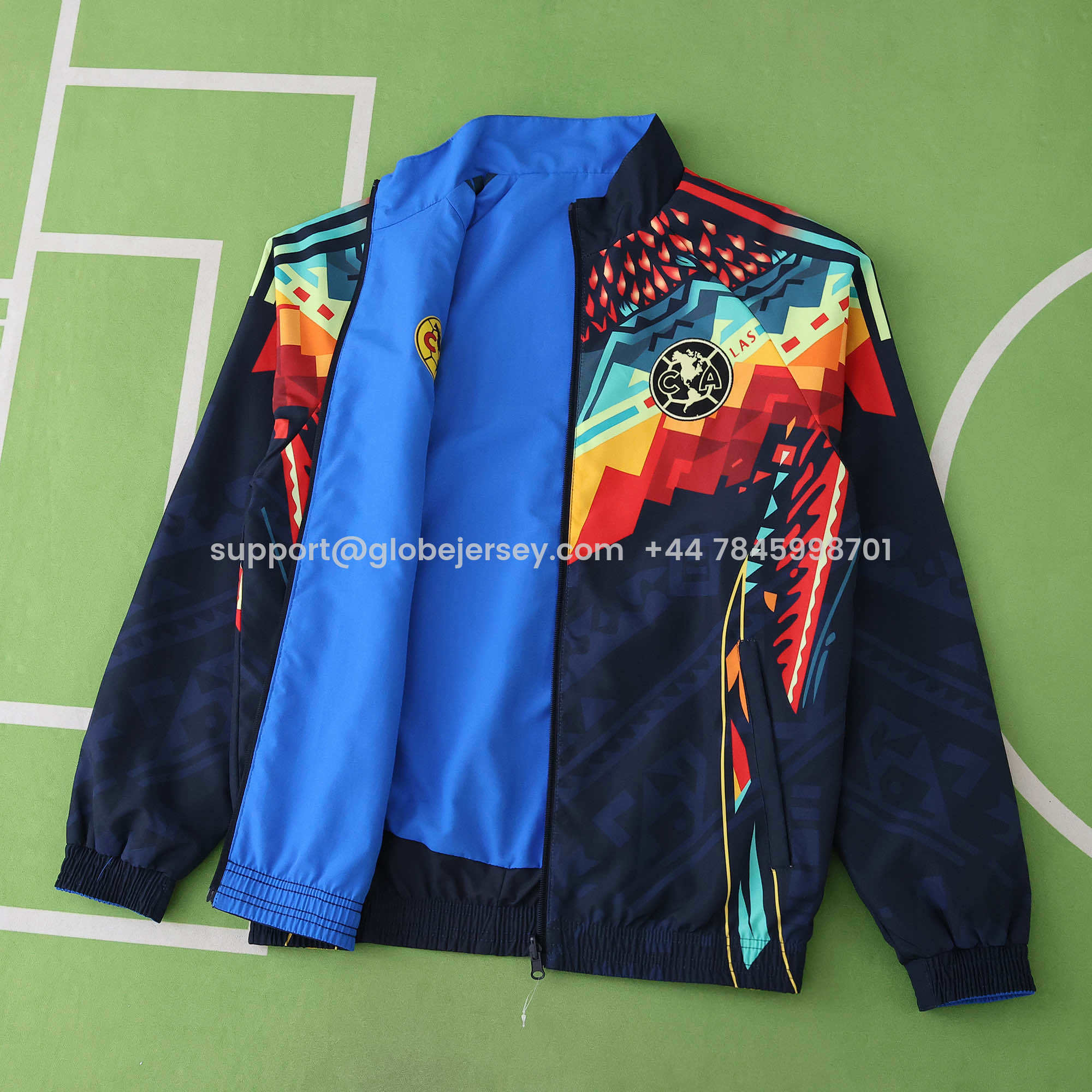 GlobeJersey-Club América 25-26 Throwback Double Sided Reversible Windbreaker - Blue & Black