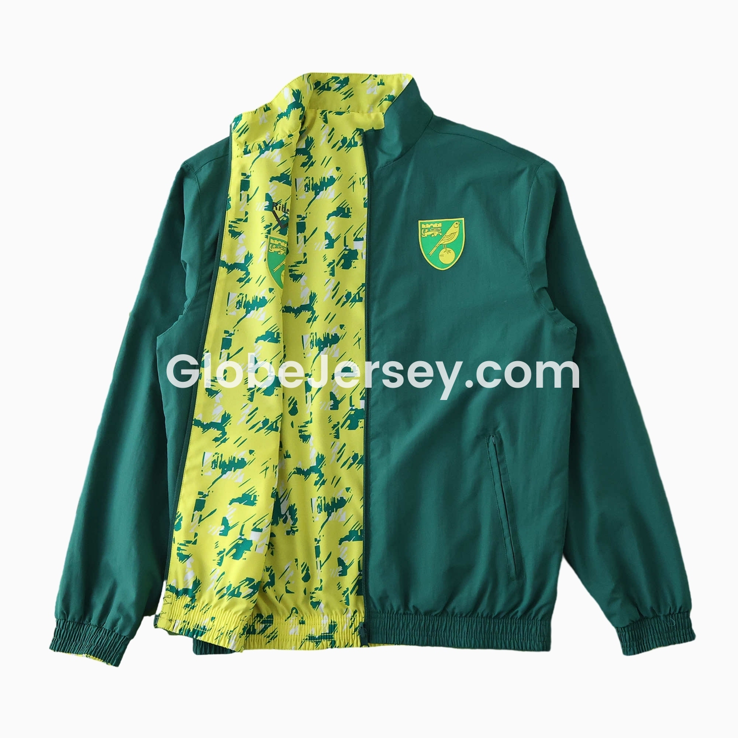 GlobeJersey-Norwich City 1992-94 Retro Style Double Sided Reversible Windbreaker - Green & Yellow