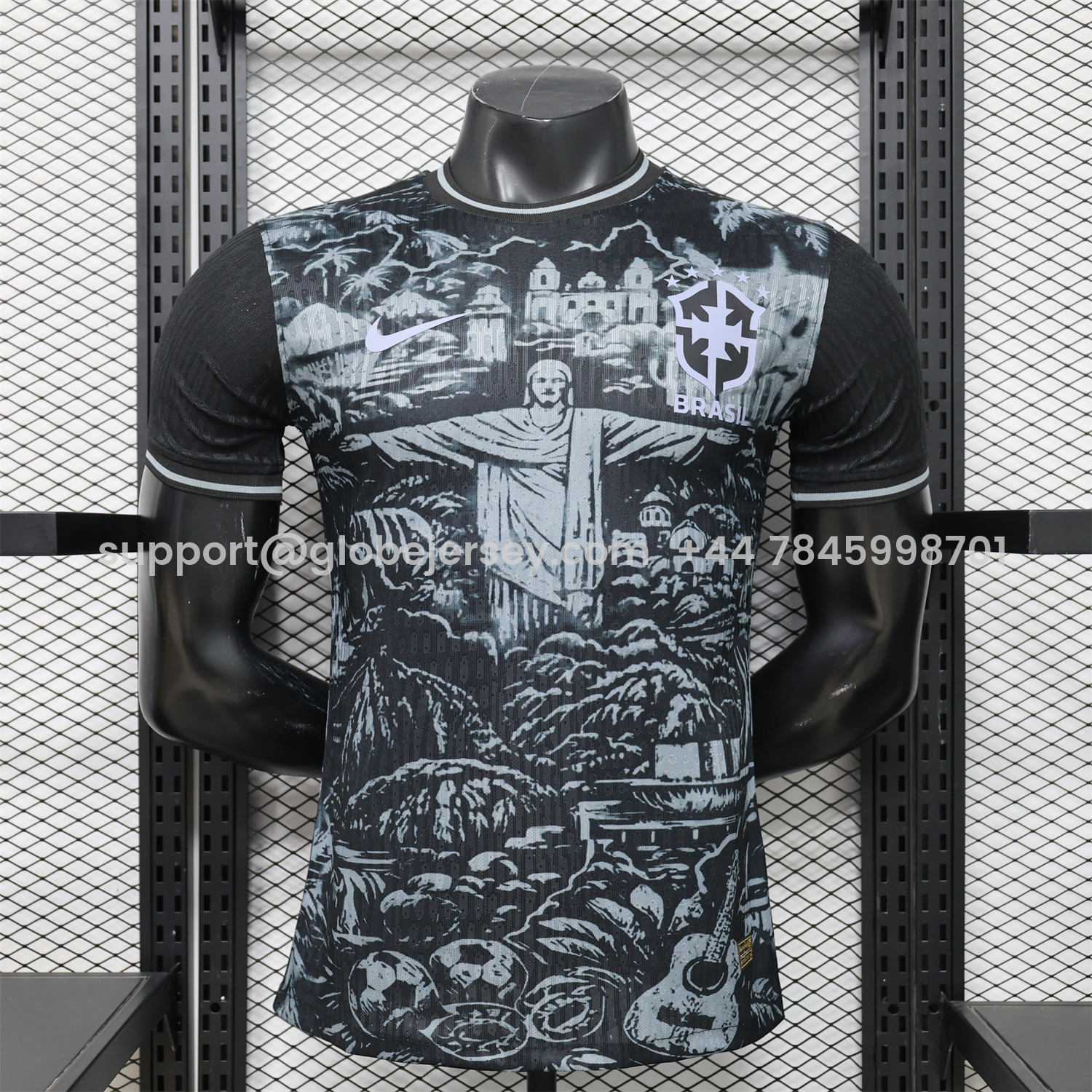 GlobeJersey-Brazil 2026 Grey Jesus Black Special Jersey - Player Version