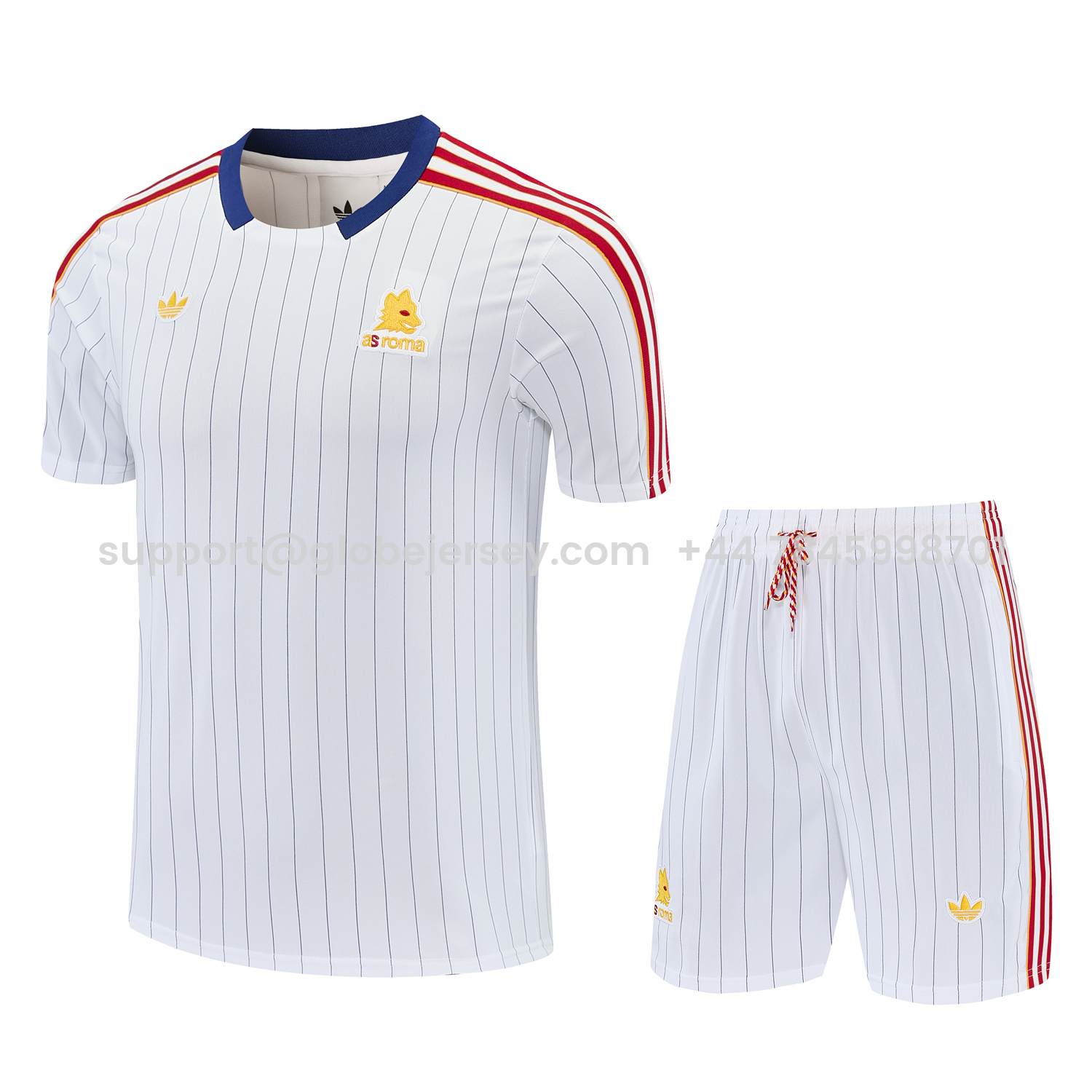 GlobeJersey-Roma 25-26 Retro Style Short-Sleeve Training Set - White Top & White Pants