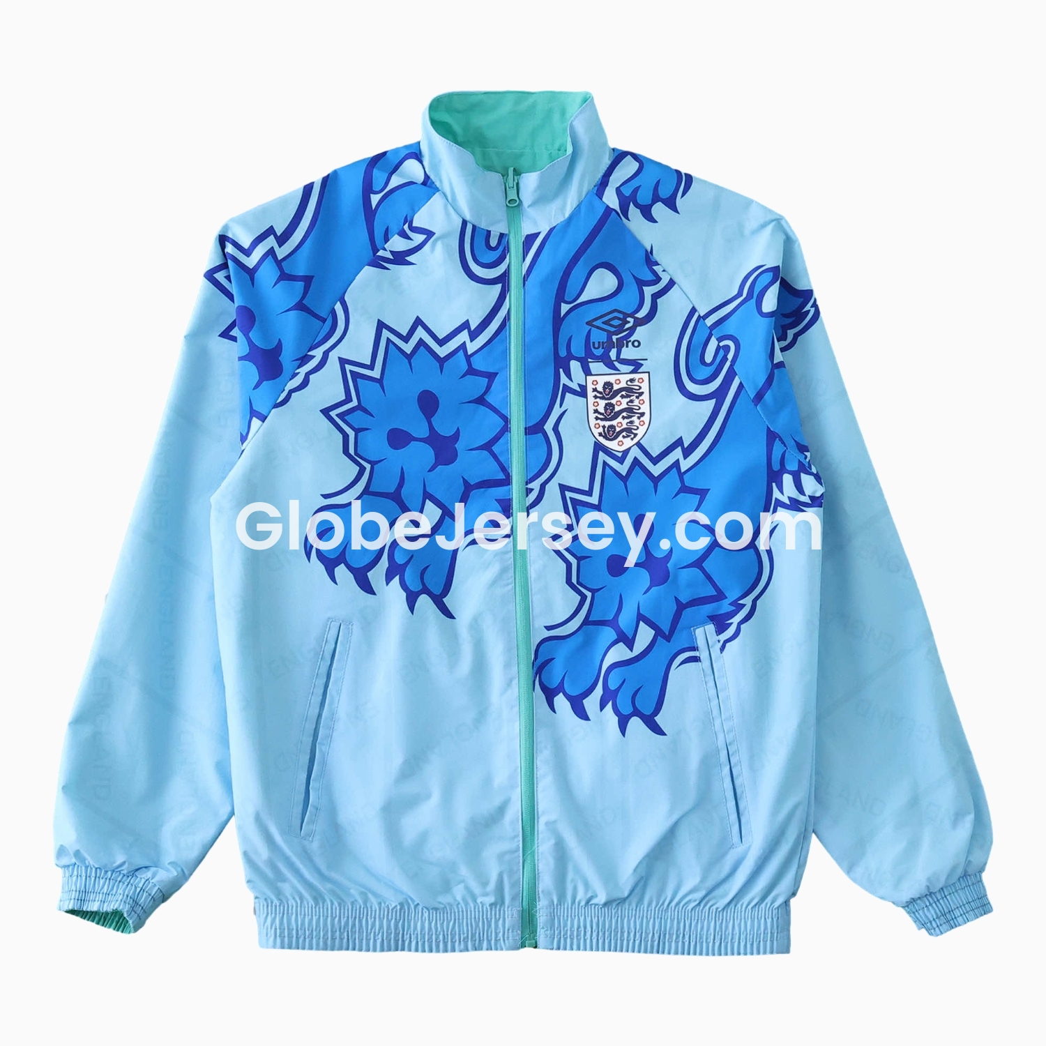 GlobeJersey-Retro England 1992 Third Double Sided Reversible Windbreaker - Blue & Green