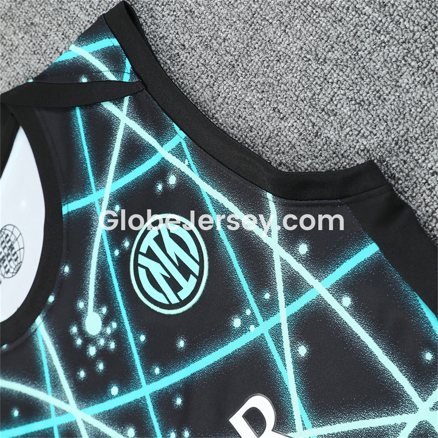 GlobeJersey-Inter Milan 25-26 Vest Training Set - Blue Fluorescent Rays Black Vest & Black Shorts