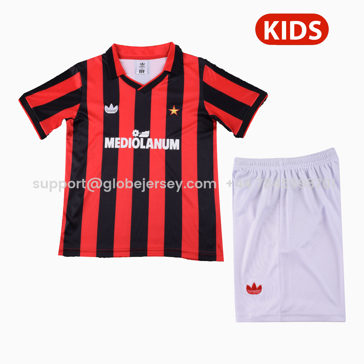 GlobeJersey-Retro AC Milan 1990-91 Home Kids Kit