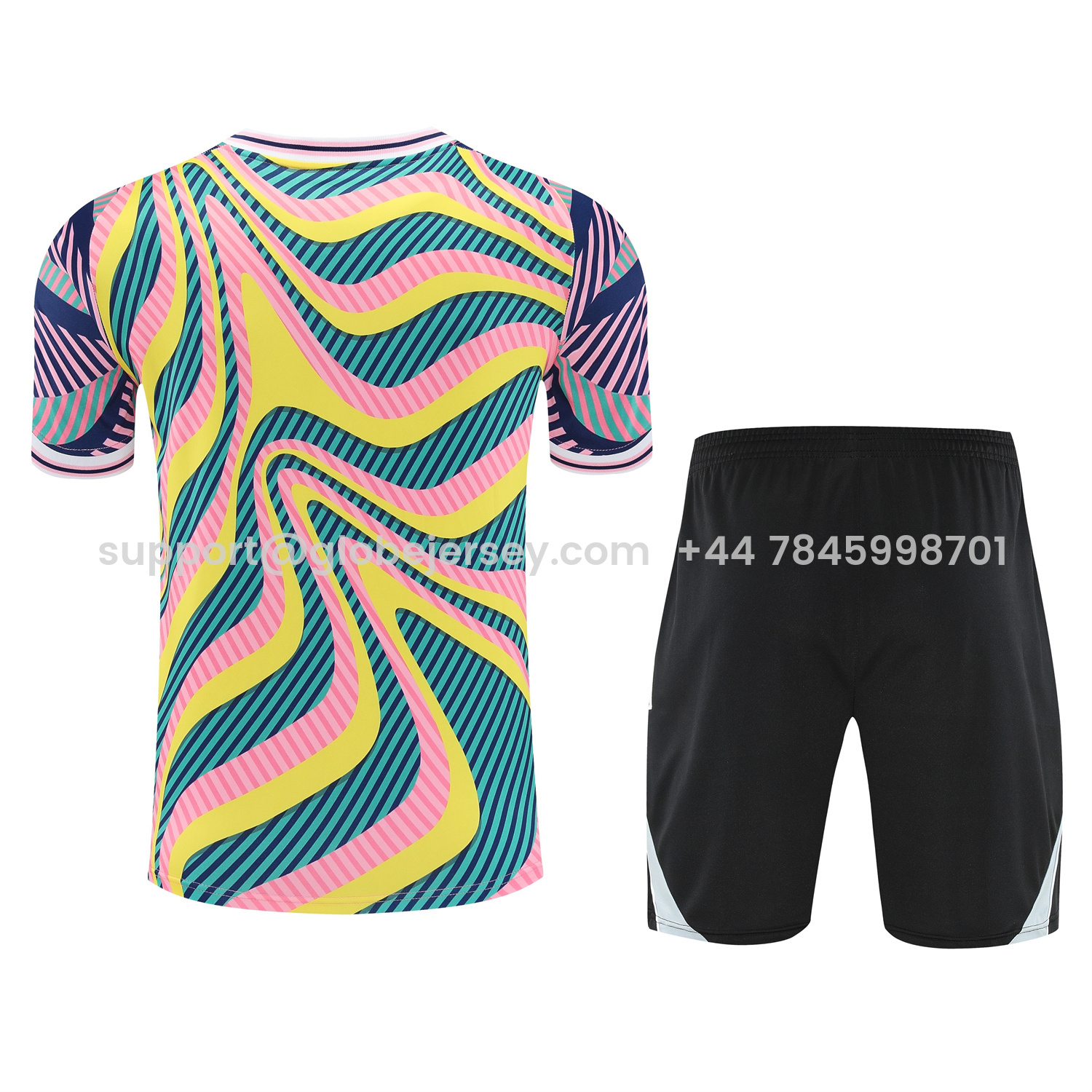 GlobeJersey-Real Madrid 25-26 Short-Sleeve Training Set - Colorful Curve Pattern Top & Black Shorts