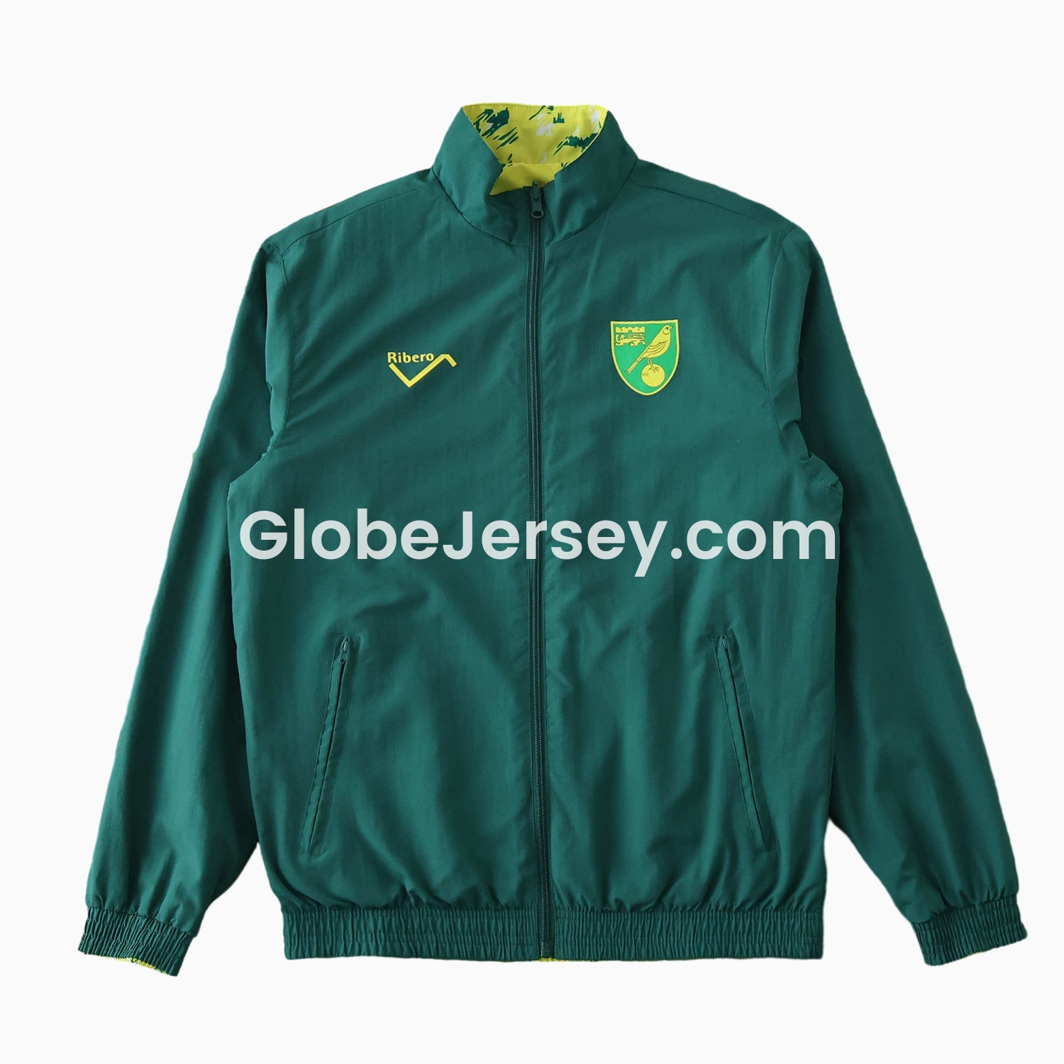 GlobeJersey-Norwich City 1992-94 Retro Style Double Sided Reversible Windbreaker - Green & Yellow