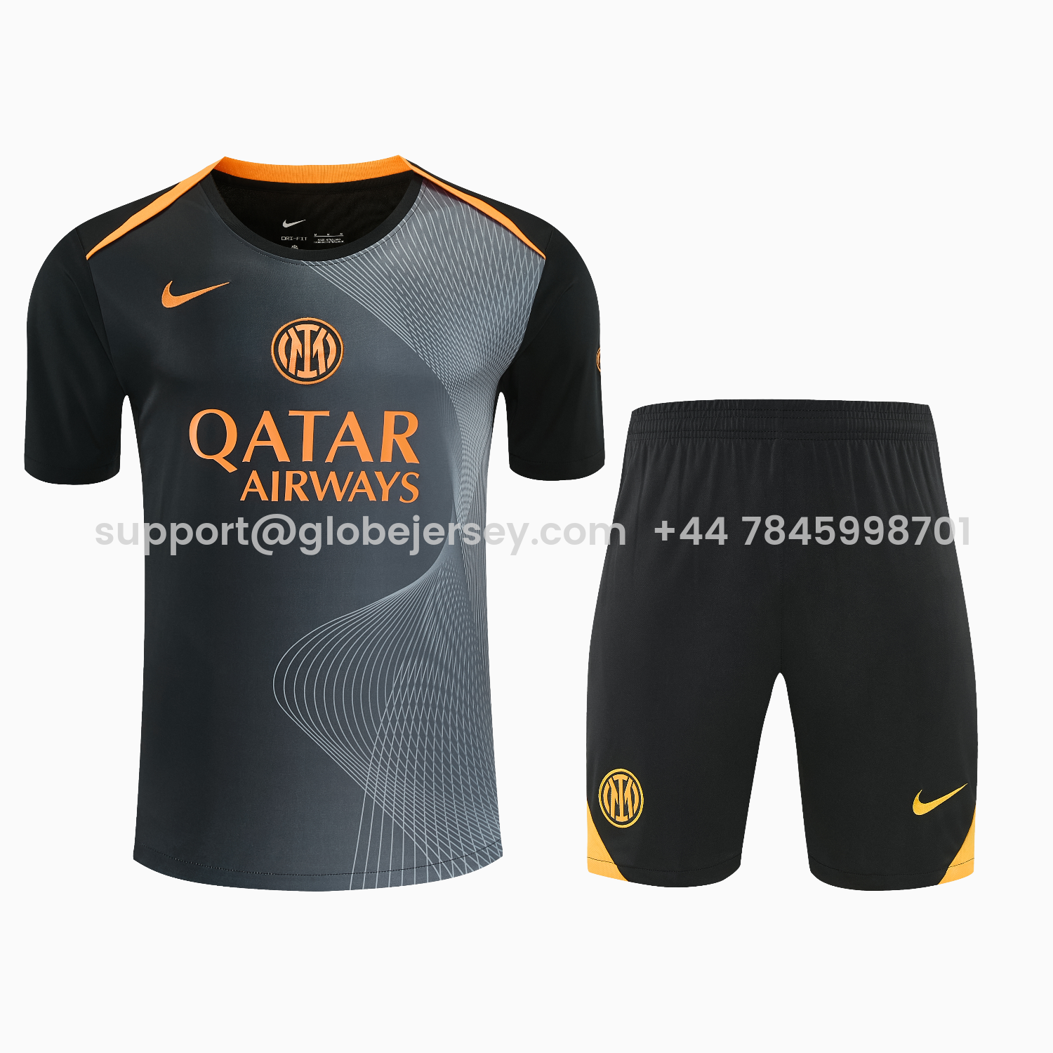 GlobeJersey-Inter Milan 25-26 Short-Sleeve Training Set - Black And Grey Top & Pants
