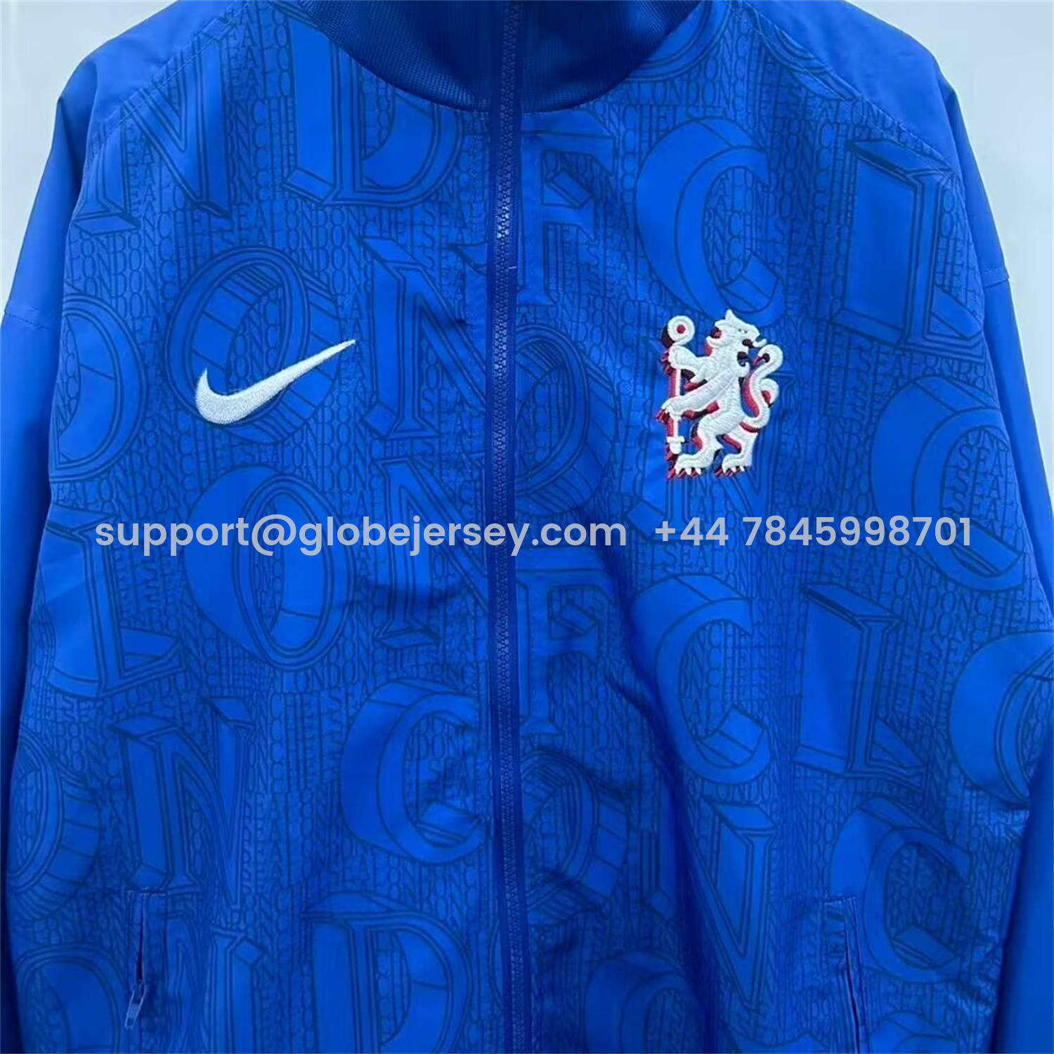 GlobeJersey-C.H.E.L.S.E.A 25-26 Subtle Letter Pattern Windbreaker Jacket - Blue