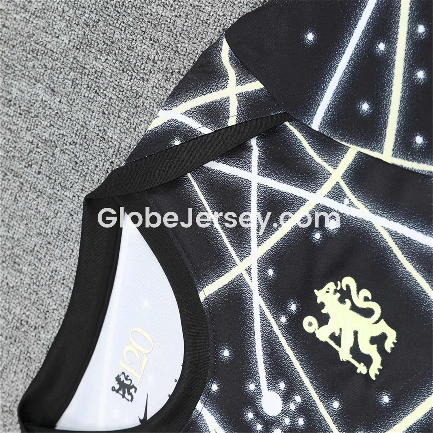GlobeJersey-C.H.E.L.S.E.A 25-26 Short-Sleeve Training Set - Yellow Fluorescent Rays Black Top & Black Shorts