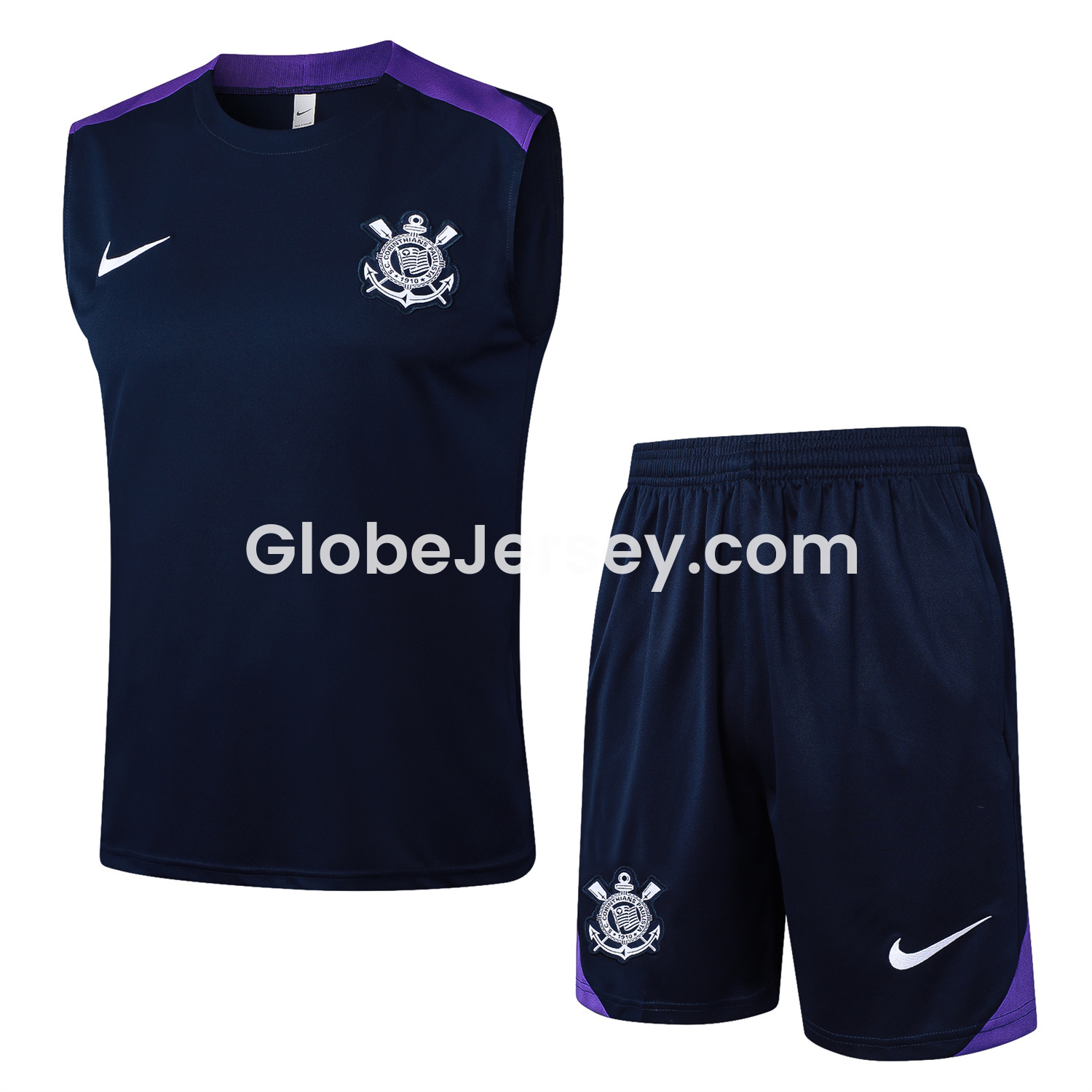 GlobeJersey-Corinthians 25-26 Vest Training Set - Deep Blue Black Vest and Shorts