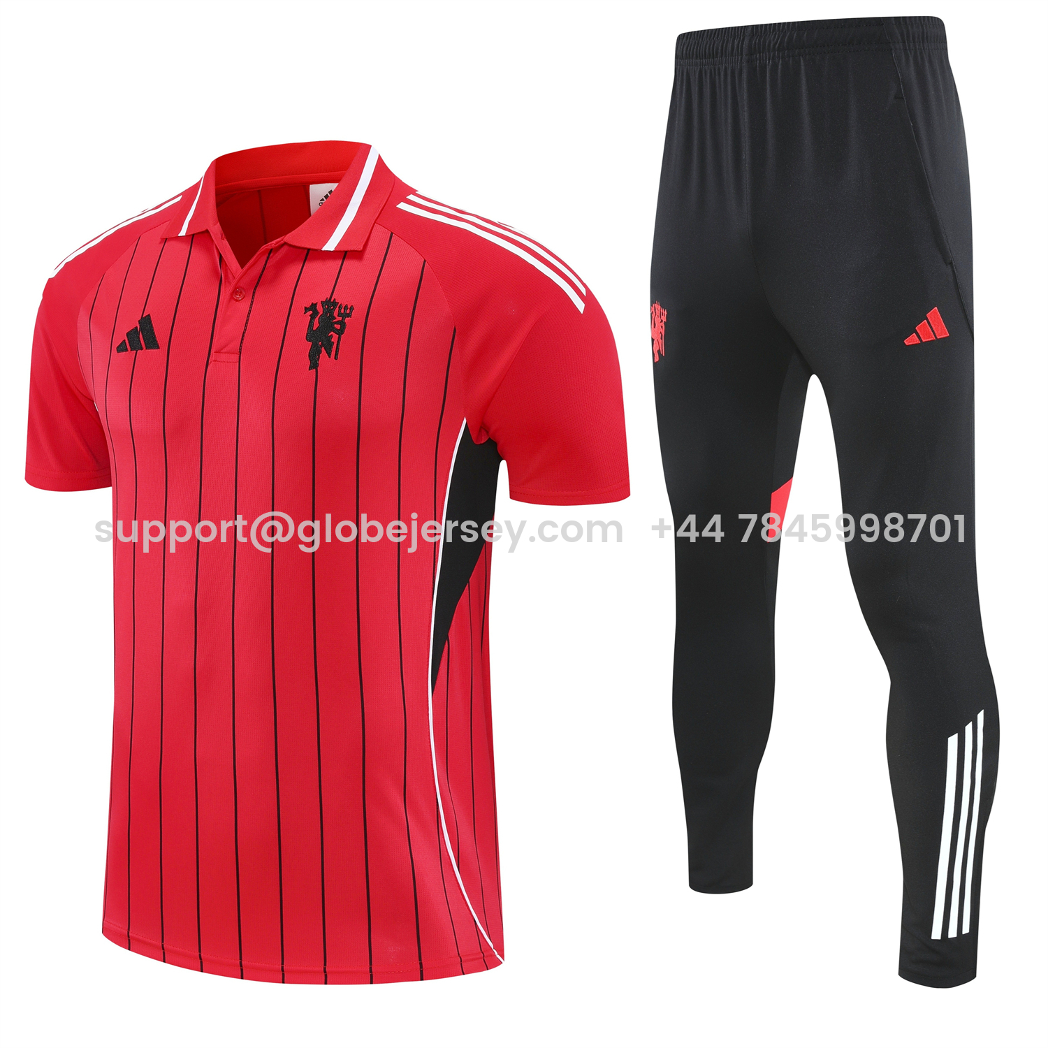 GlobeJersey-Manchester United 25-26 POLO Short-Sleeve Training Set - Red Top and Black Pants