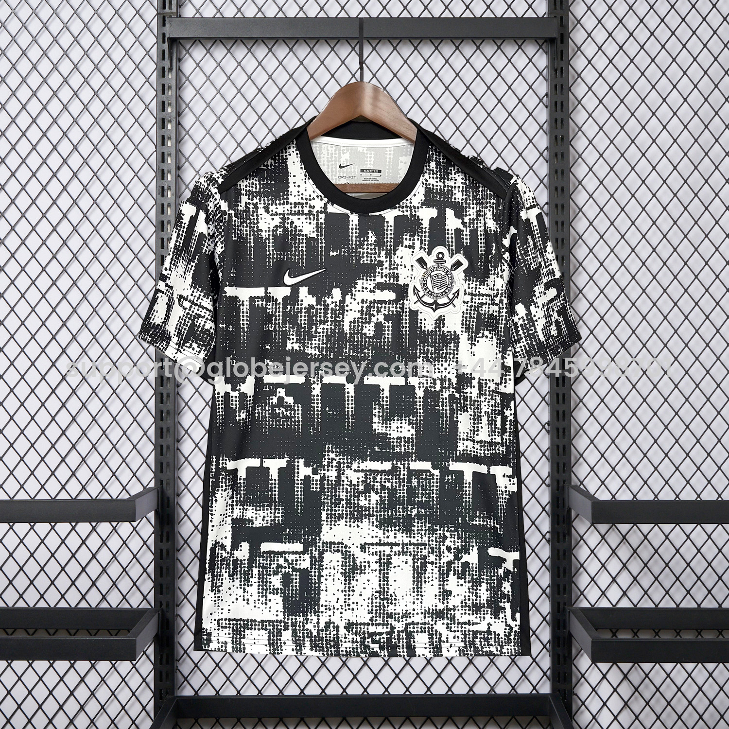 GlobeJersey-Corinthians 26-27 Black And White Pixels Jersey - Fans Version