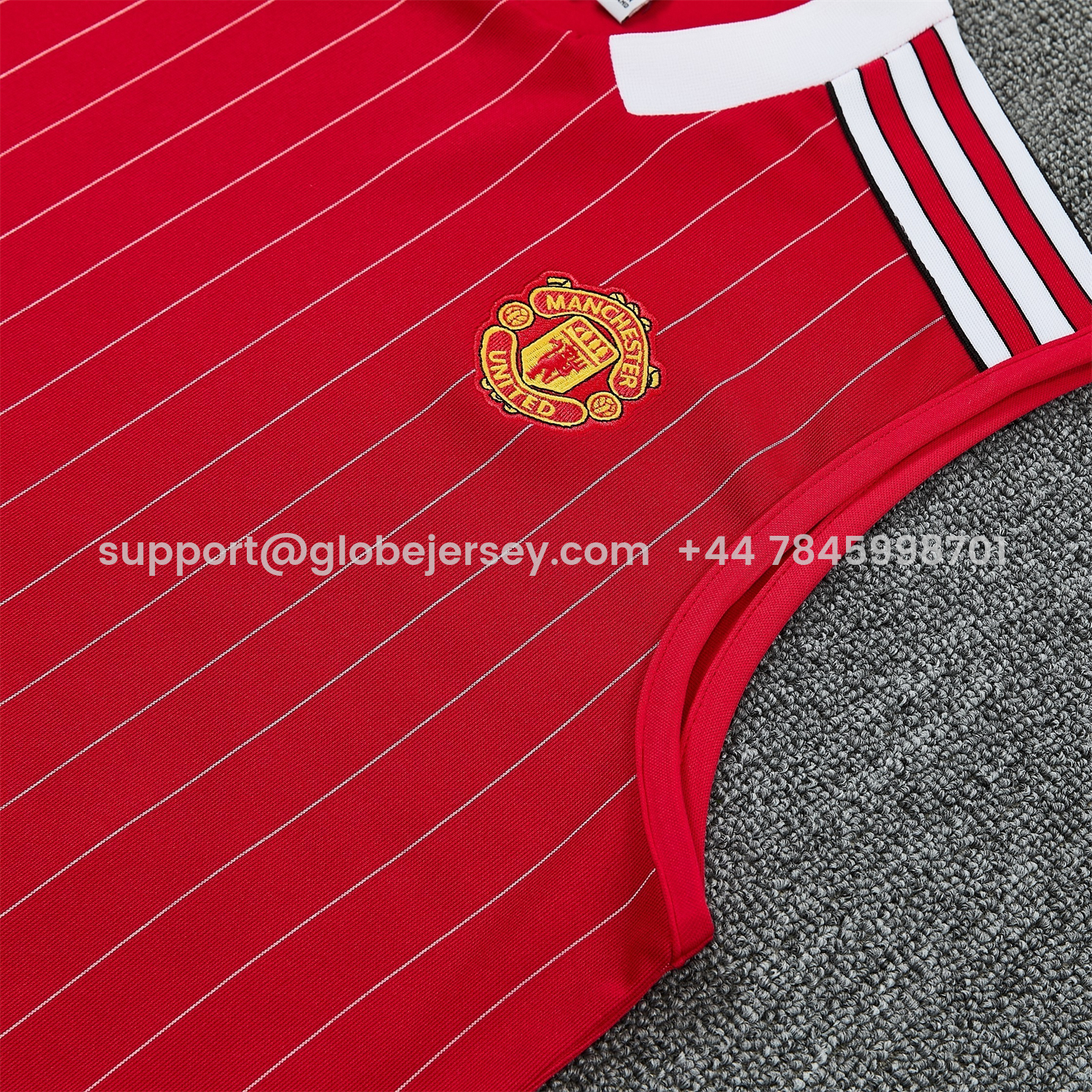GlobeJersey-Manchester United 25-26 Retro Style Vest Training Set - Red With White Stripes Top & Pants