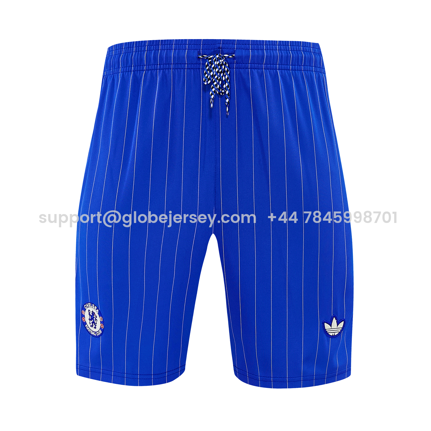 GlobeJersey-C.H.E.L.S.E.A 25-26 Retro Style Short-Sleeve Training Set - White Top & Blue Stripes Pants