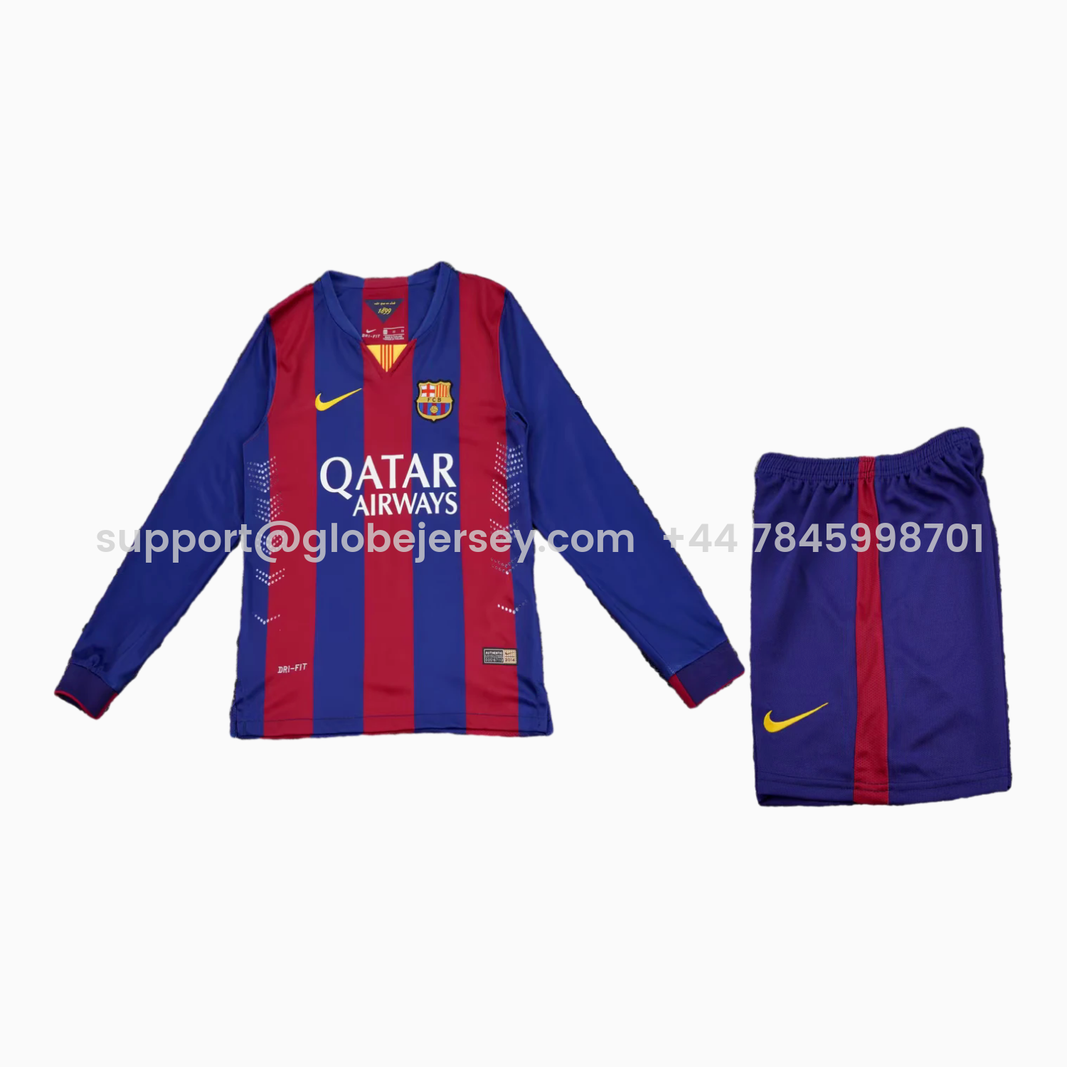 GlobeJersey-Retro Barcelona 2015-16 Home Long Sleeves Kids Kit