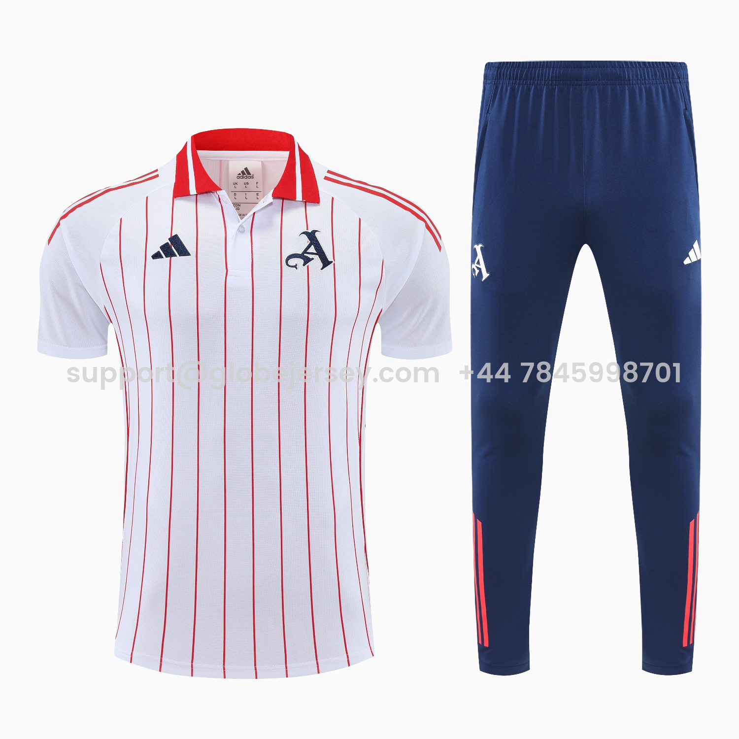 GlobeJersey-Arsenal 25-26 POLO Short-Sleeve Training Set - White Top and Deep Blue Pants