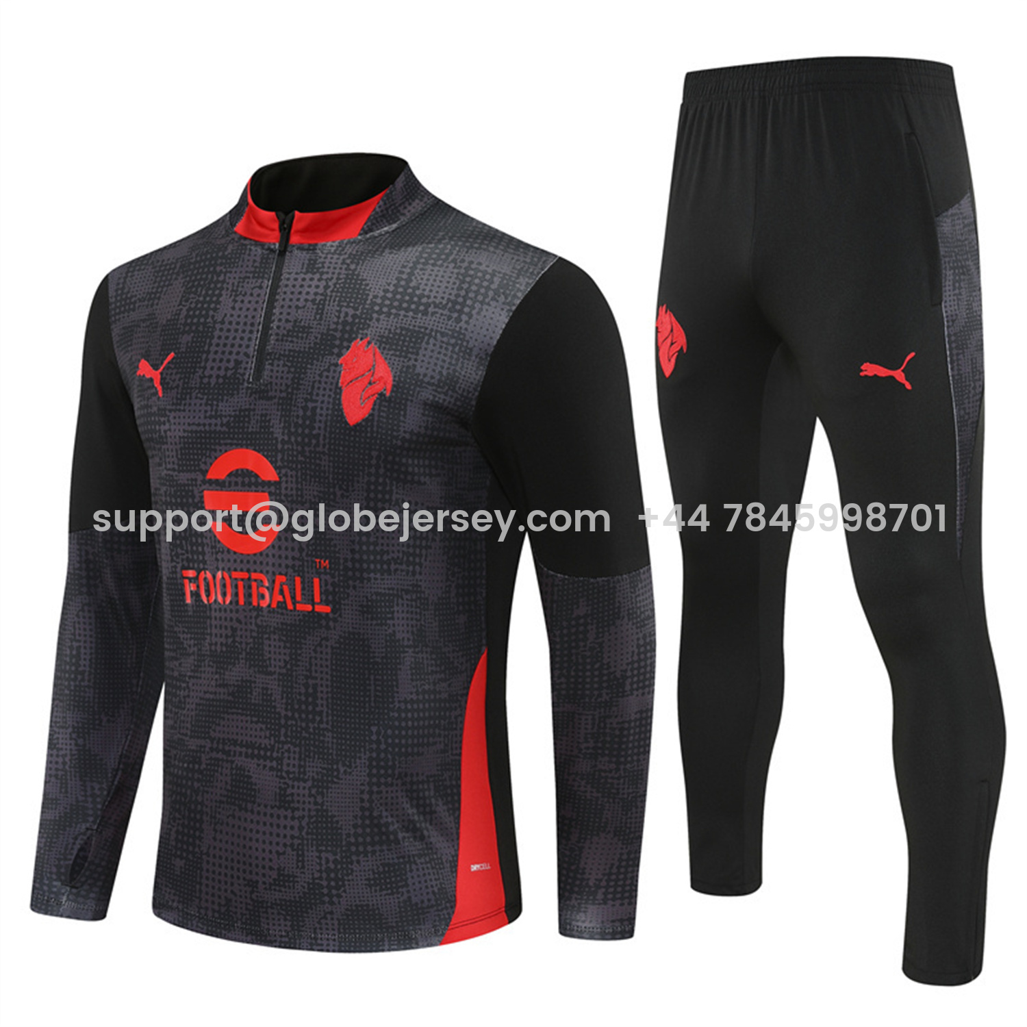 GlobeJersey-AC Milan 25-26 Long Sleeve Training Set - Black Top & Black Pants
