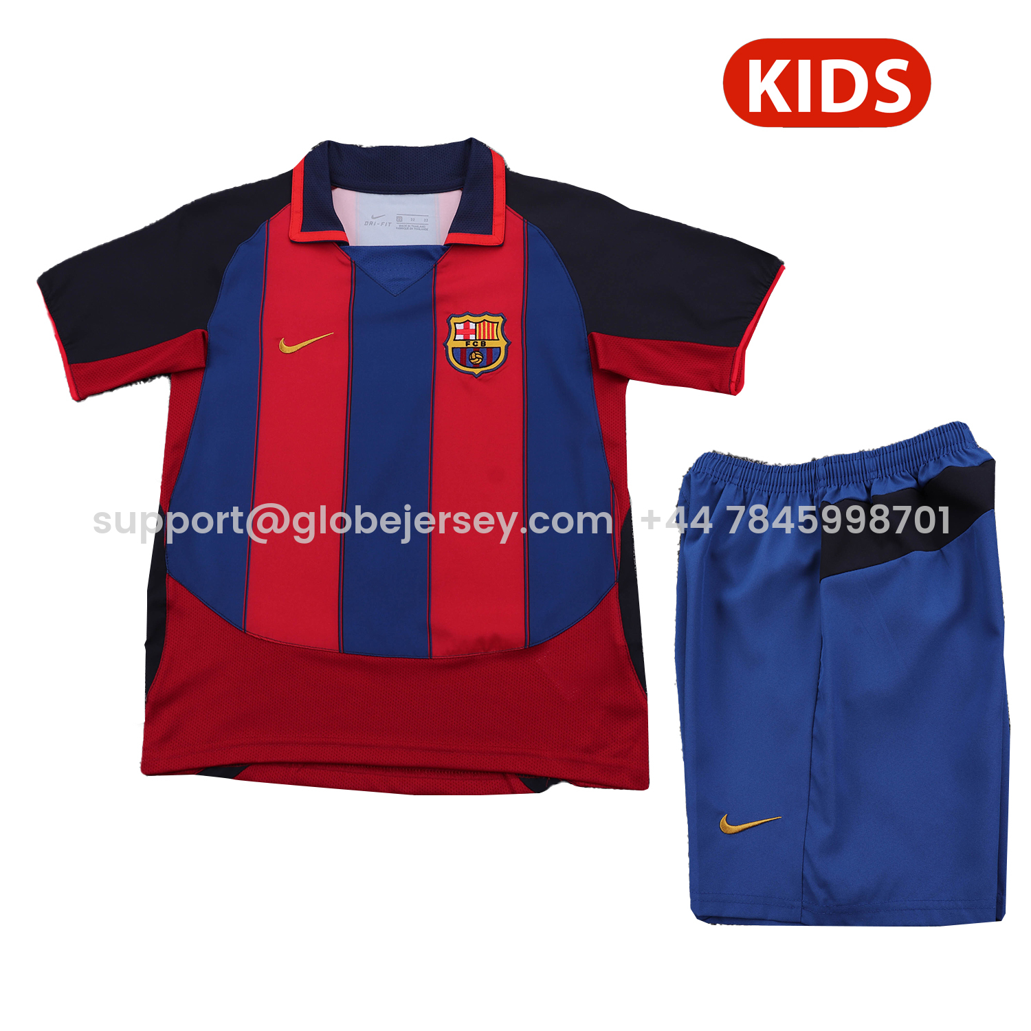 GlobeJersey-Retro Barcelona 2003-04 Home Kids Kit