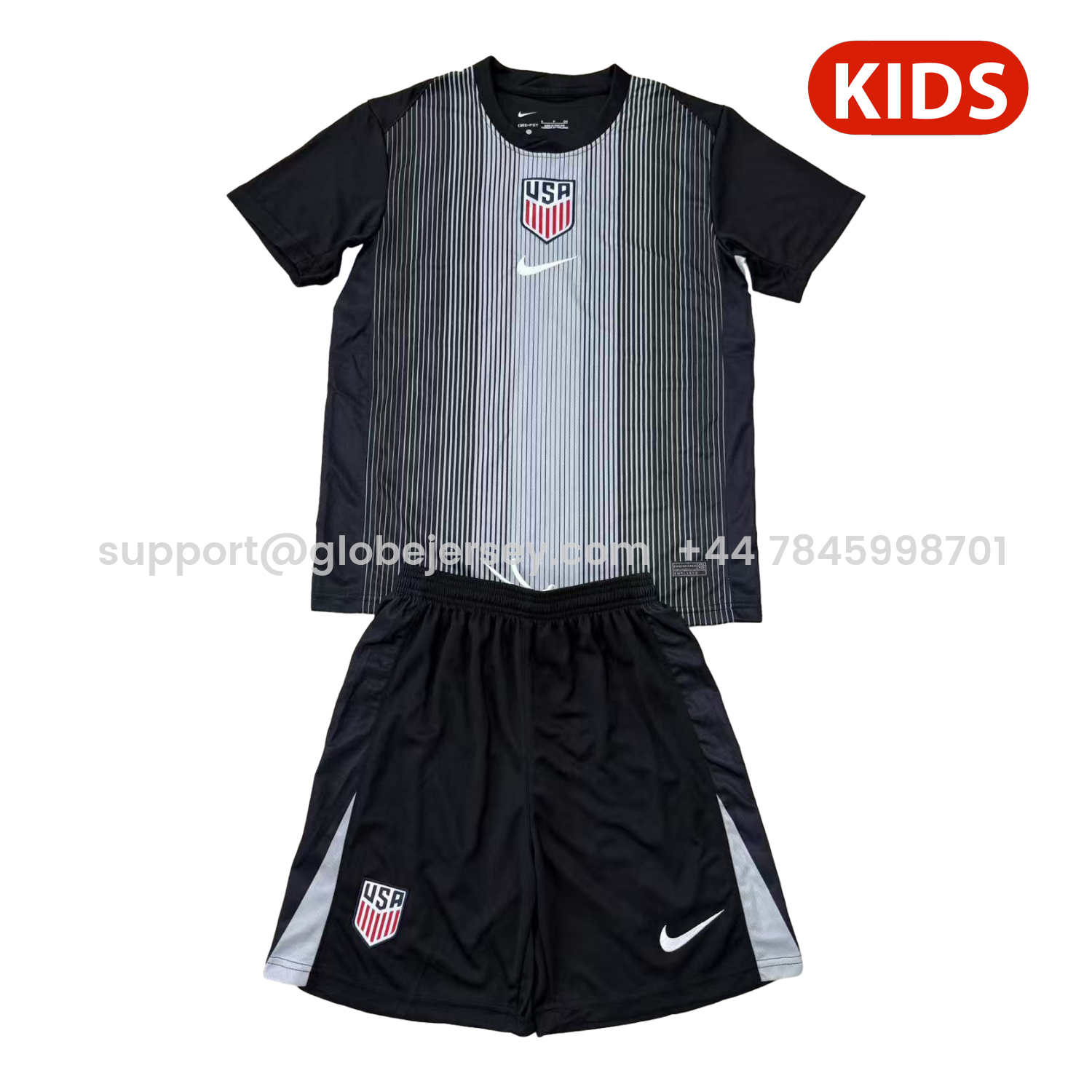 GlobeJersey-United States USA 25-26 Black Goalkeeper Kids Kit