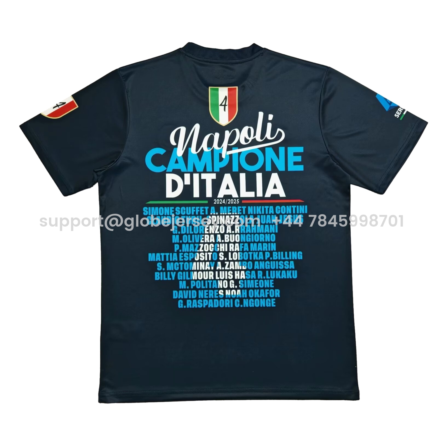 GlobeJersey-Napoli Four-Time Serie A Champions Commemorative Black T-Shirt With Full Team Squad Back Print