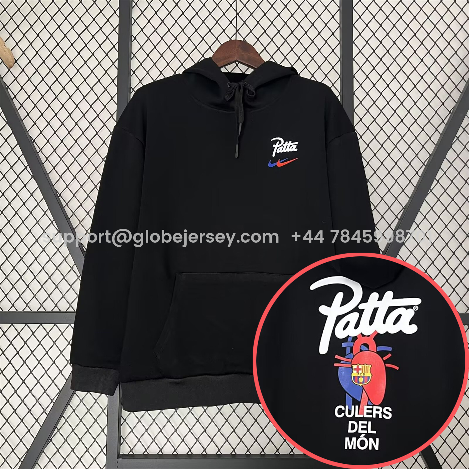 GlobeJersey-Barcelona x Patta 25-26 Black Unisex Pullover Hoodie