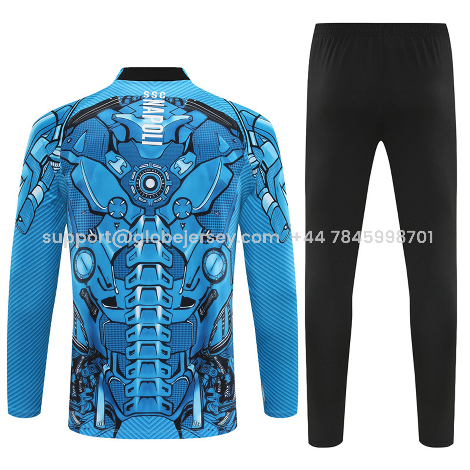 GlobeJersey-Napoli 25-26 Kids Long Sleeve Training Set - Blue Mecha Top & Black Pants