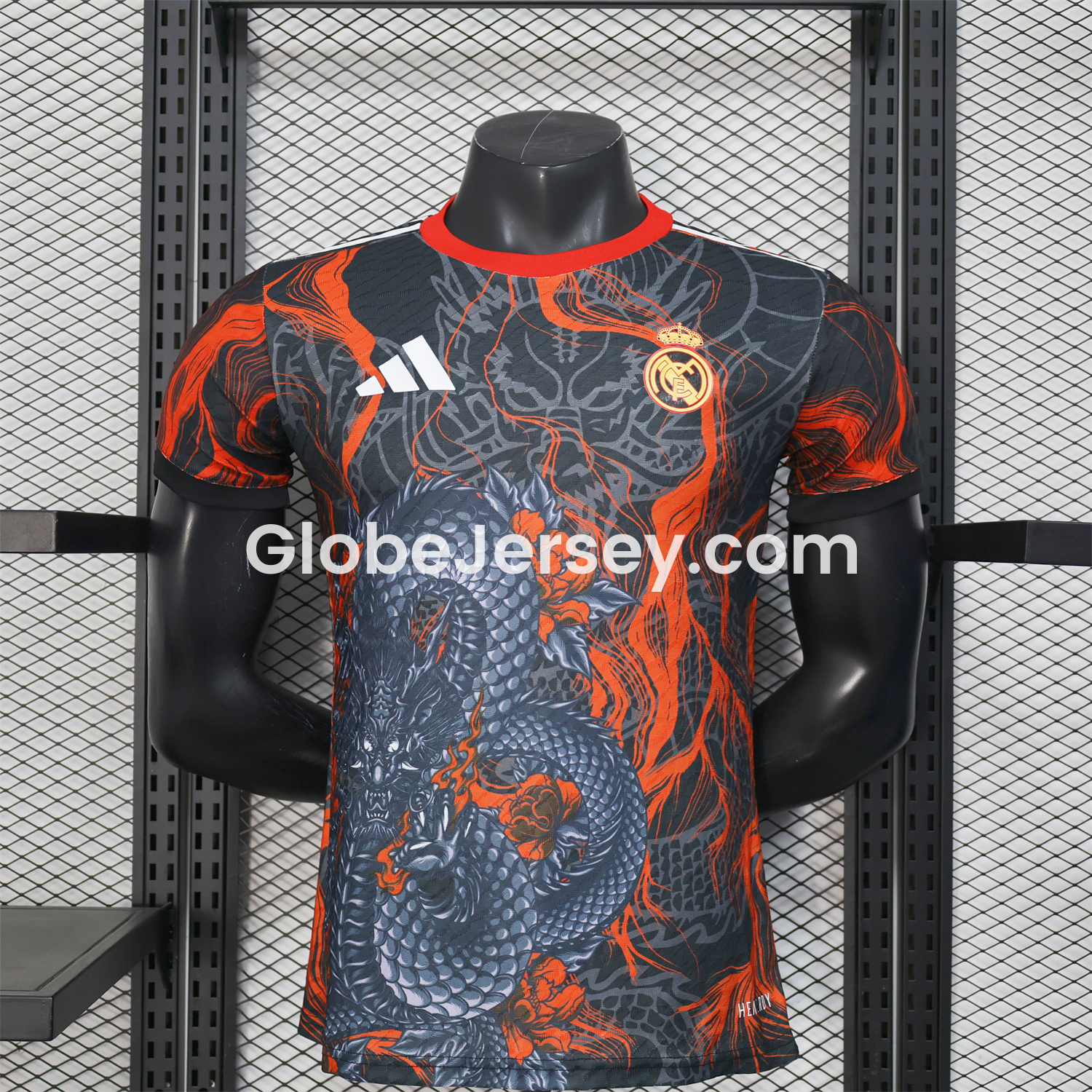GlobeJersey-Real Madrid 25-26 Grey Chinese Loong and Red Fire Black Jersey - Player Version
