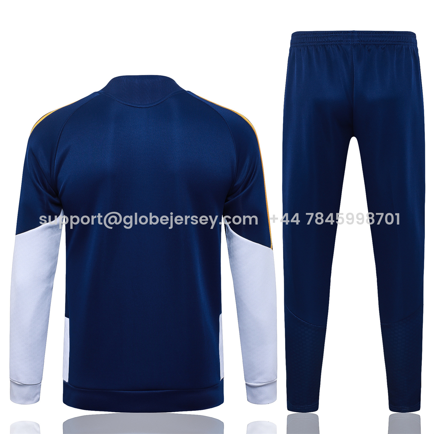 GlobeJersey-Real Madrid 26-27 Long Sleeves Training Set - Yellow Edge Deep Blue Top And Pants