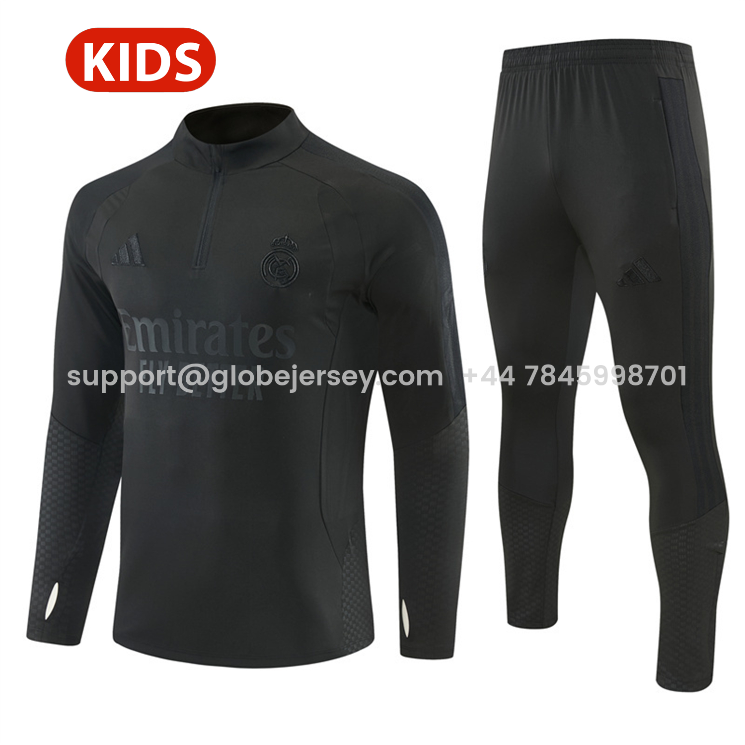 GlobeJersey-Real Madrid 26-27 Kids Long Sleeves Training Set - Pure Black Top And Pants