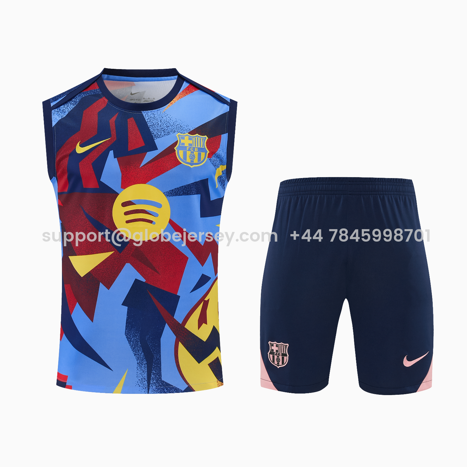 GlobeJersey-Barcelona 25-26 Vest Training Set - Colors Top & Dark Blue With Pink Accents Pants